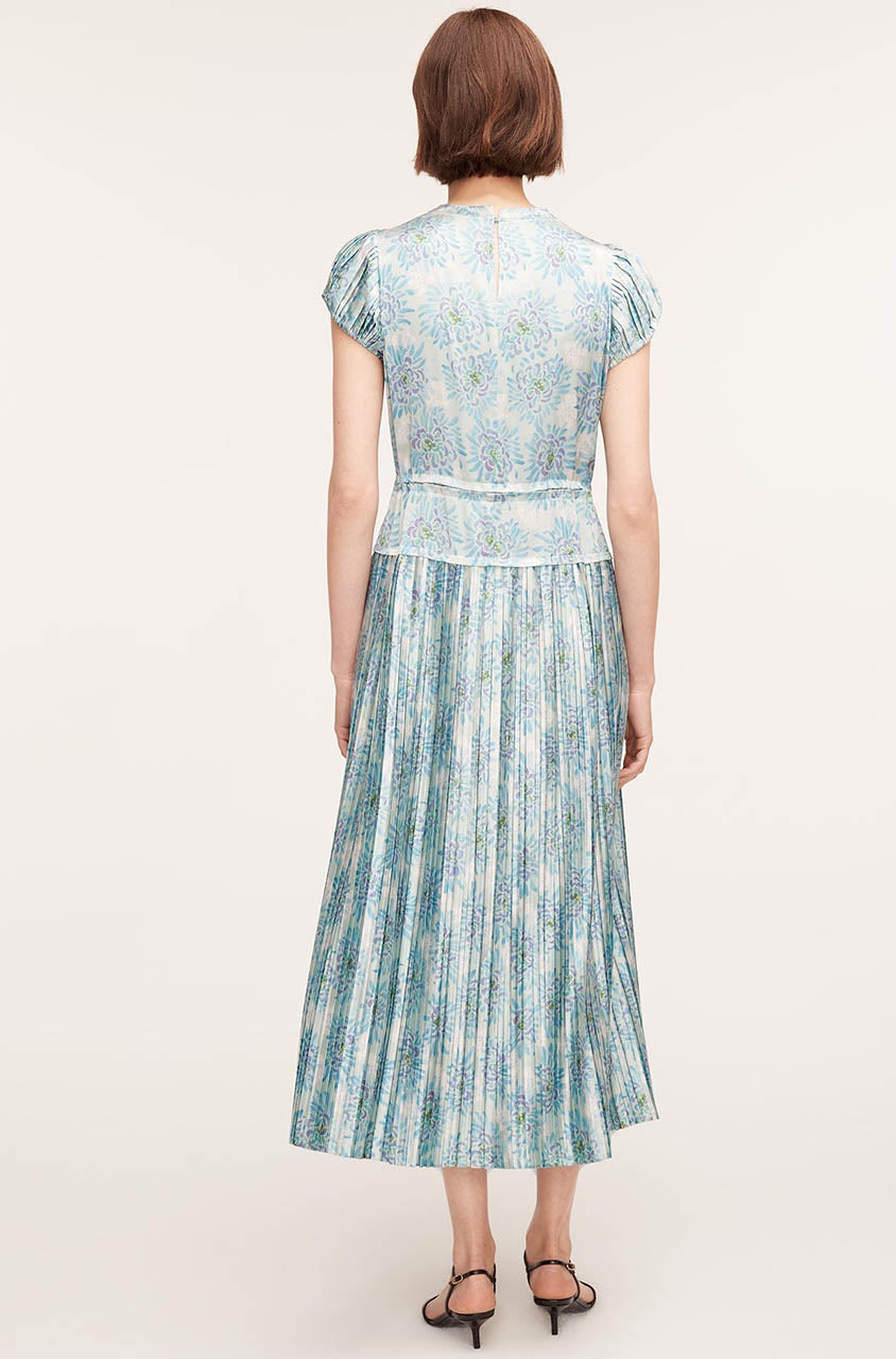 Astera Fleur Pleated Puffed Sleeve Dress in Astera Fleur Turquoise Combo by Rebecca Taylor