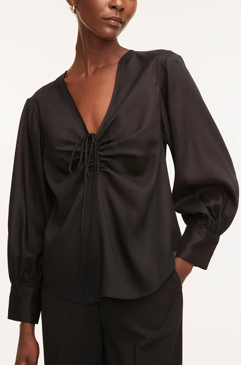Drawstring Long Sleeve Blouse in Black by Rebecca Taylor