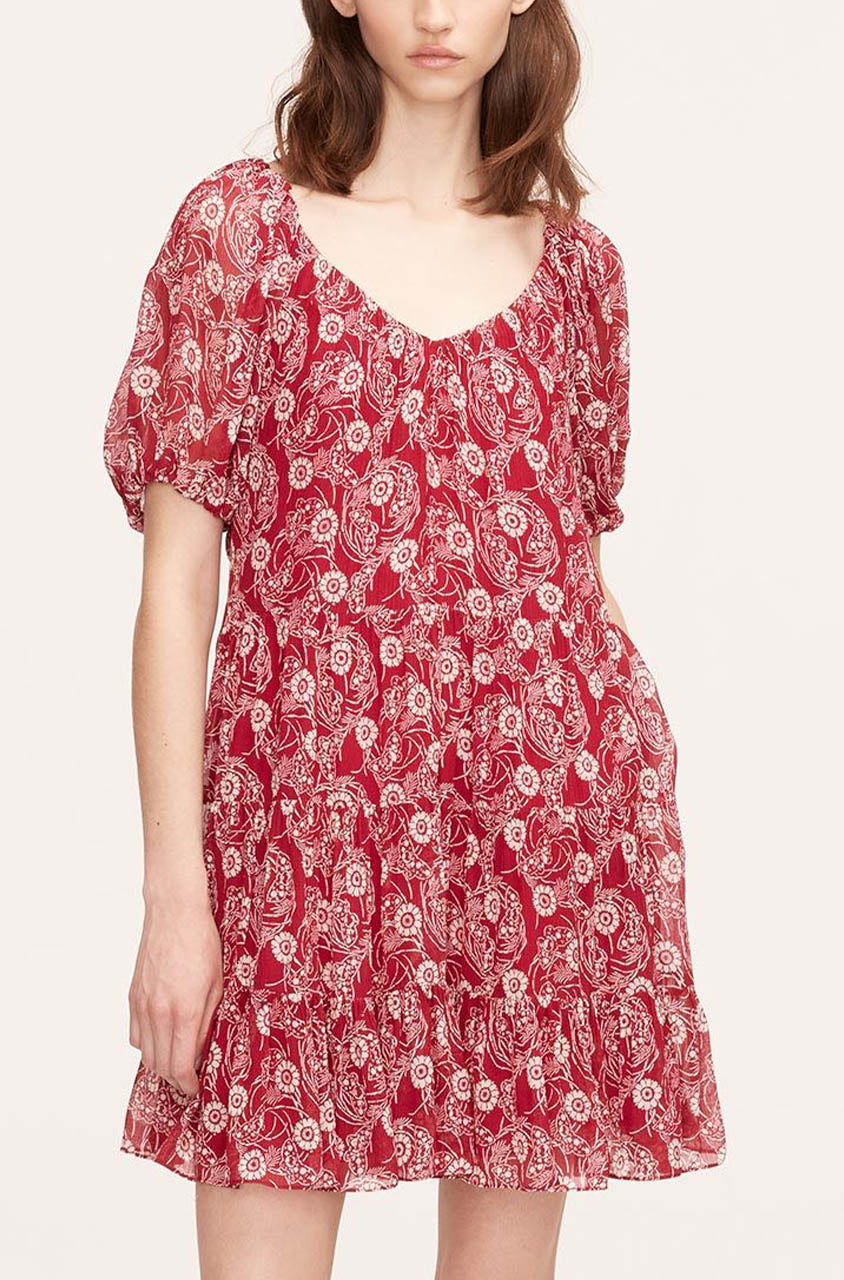 Monarch Fleur Tiered Dress in Crimson Stripe by Rebecca Taylor