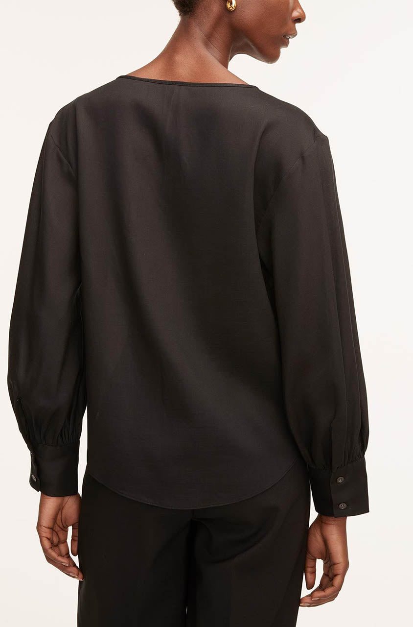 Drawstring Long Sleeve Blouse in Black by Rebecca Taylor