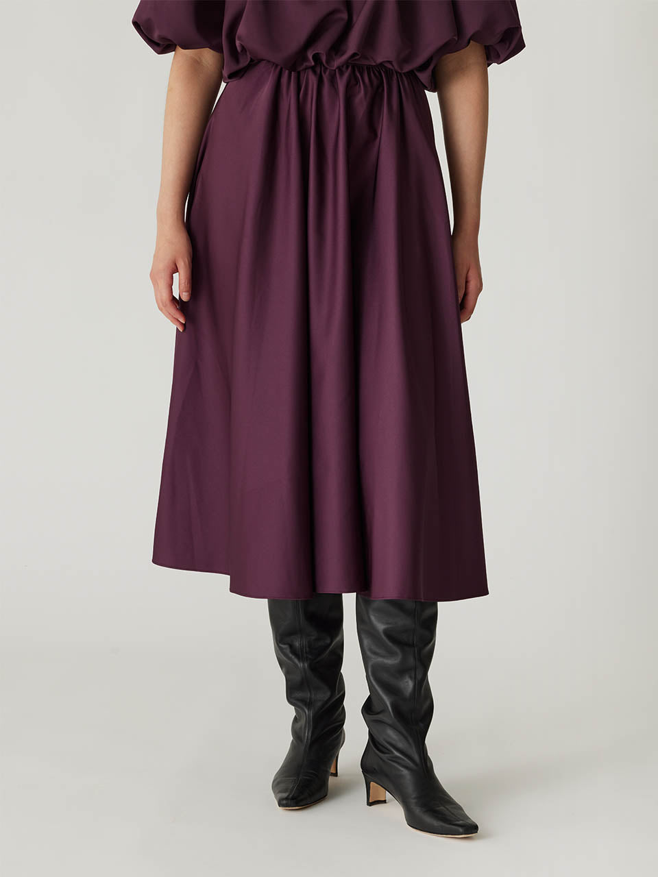 Plum Streamlined Midi Skirt Techy Sateen Skirt in Plum by Rebecca Taylor