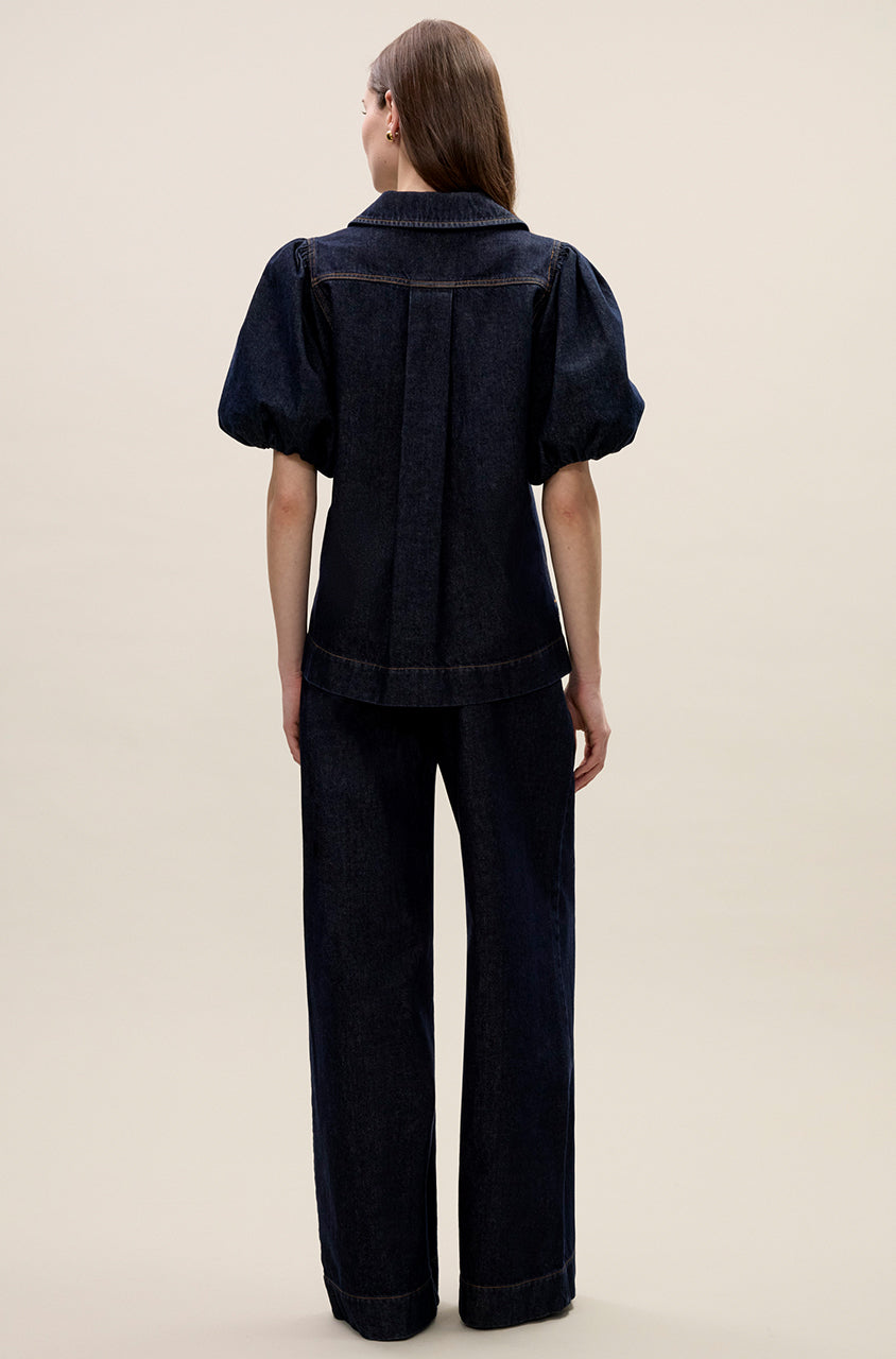 Gabrielle Denim Blouse in Deep Sea Wash by Rebecca Taylor