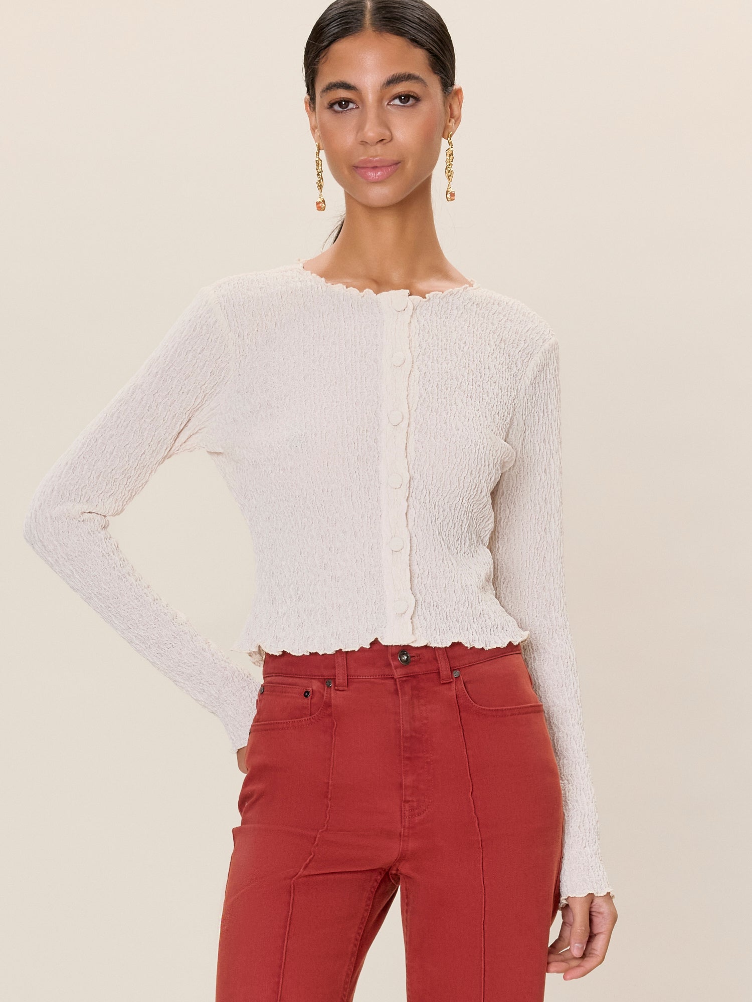 Taryn Knit Cardigan in Cream by Rebecca Taylor