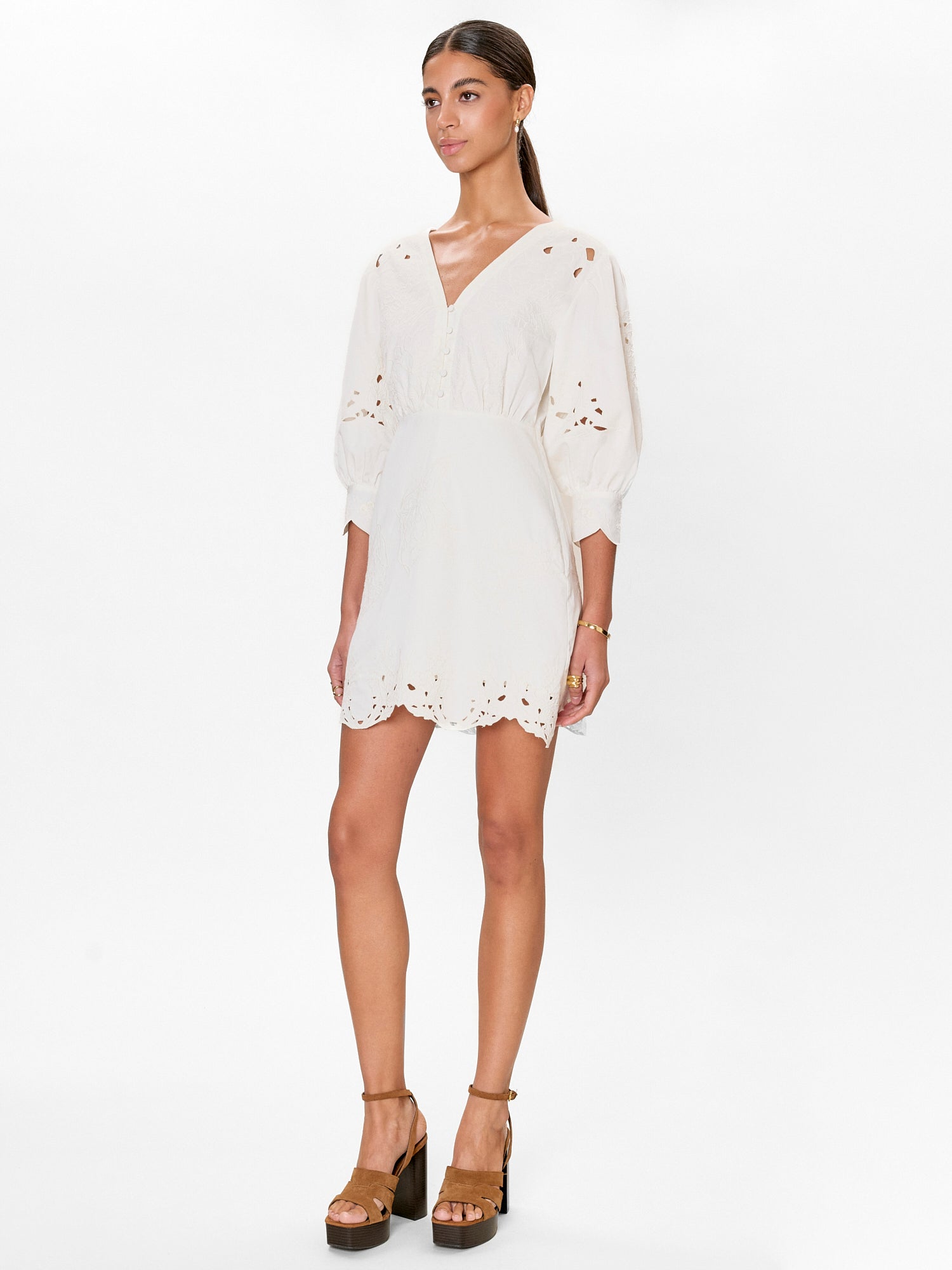 Rachelle Button Front Dress in Ivory by Rebecca Taylor