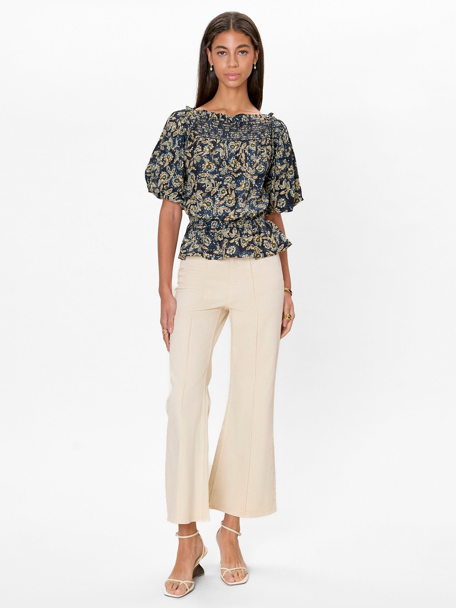 Charlene Smocked Top in Navy Multi by Rebecca Taylor