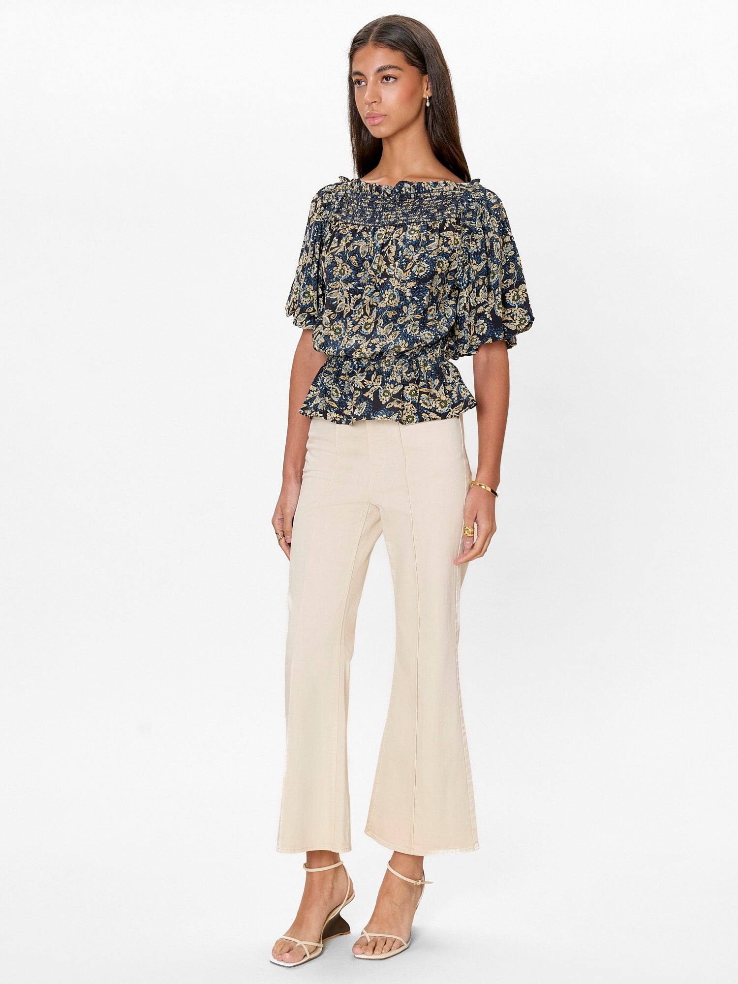 Charlene Smocked Top in Navy Multi by Rebecca Taylor