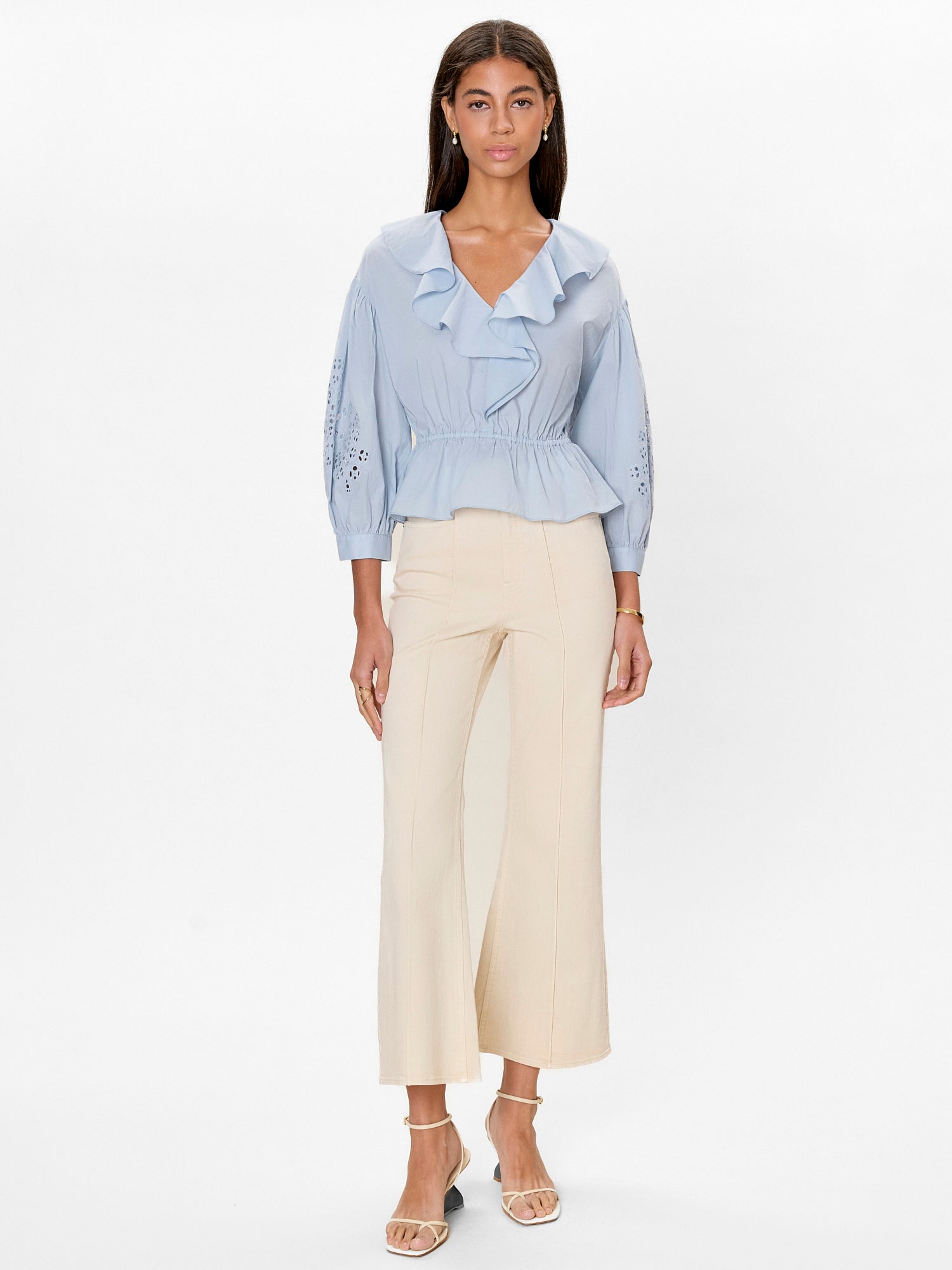 Lorelai Embroidered Blouse in Chambray by Rebecca Taylor