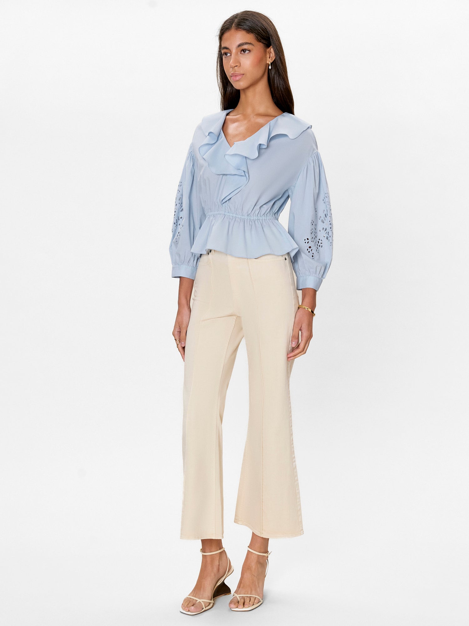 Lorelai Embroidered Blouse in Chambray by Rebecca Taylor