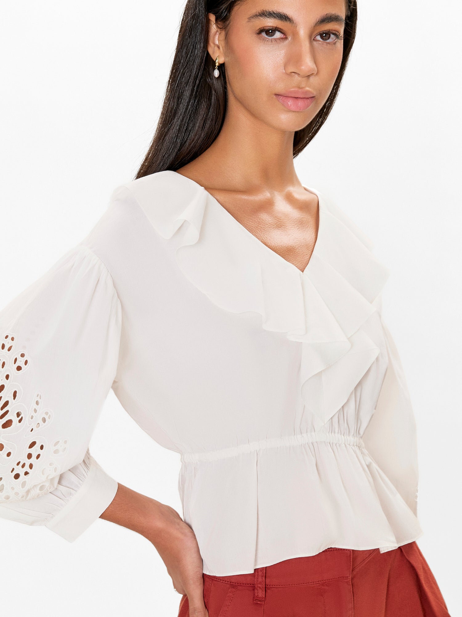 Lorelai Embroidered Blouse in Ivory by Rebecca Taylor