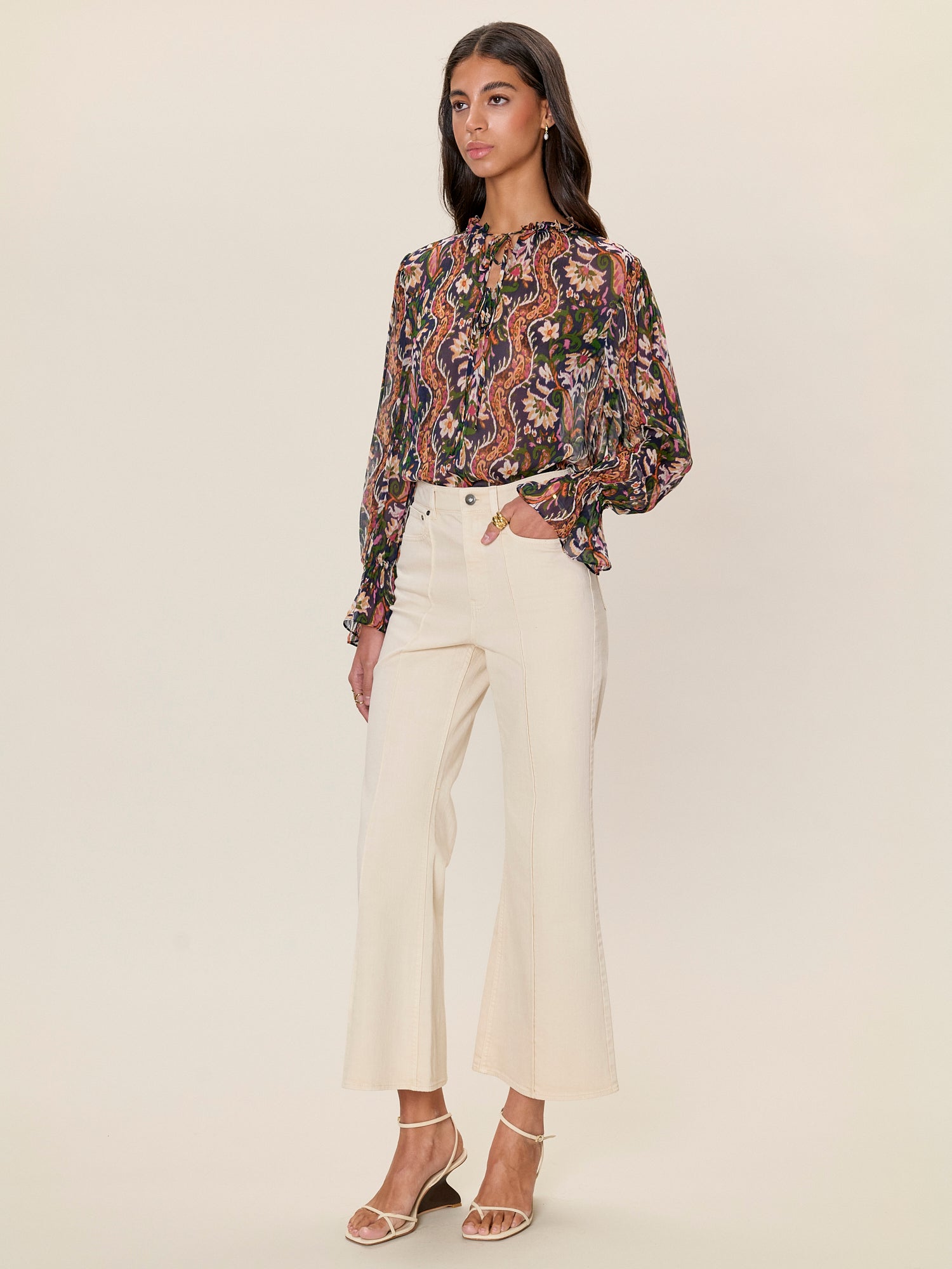 Isha Printed Blouse in Navy Combo by Rebecca Taylor