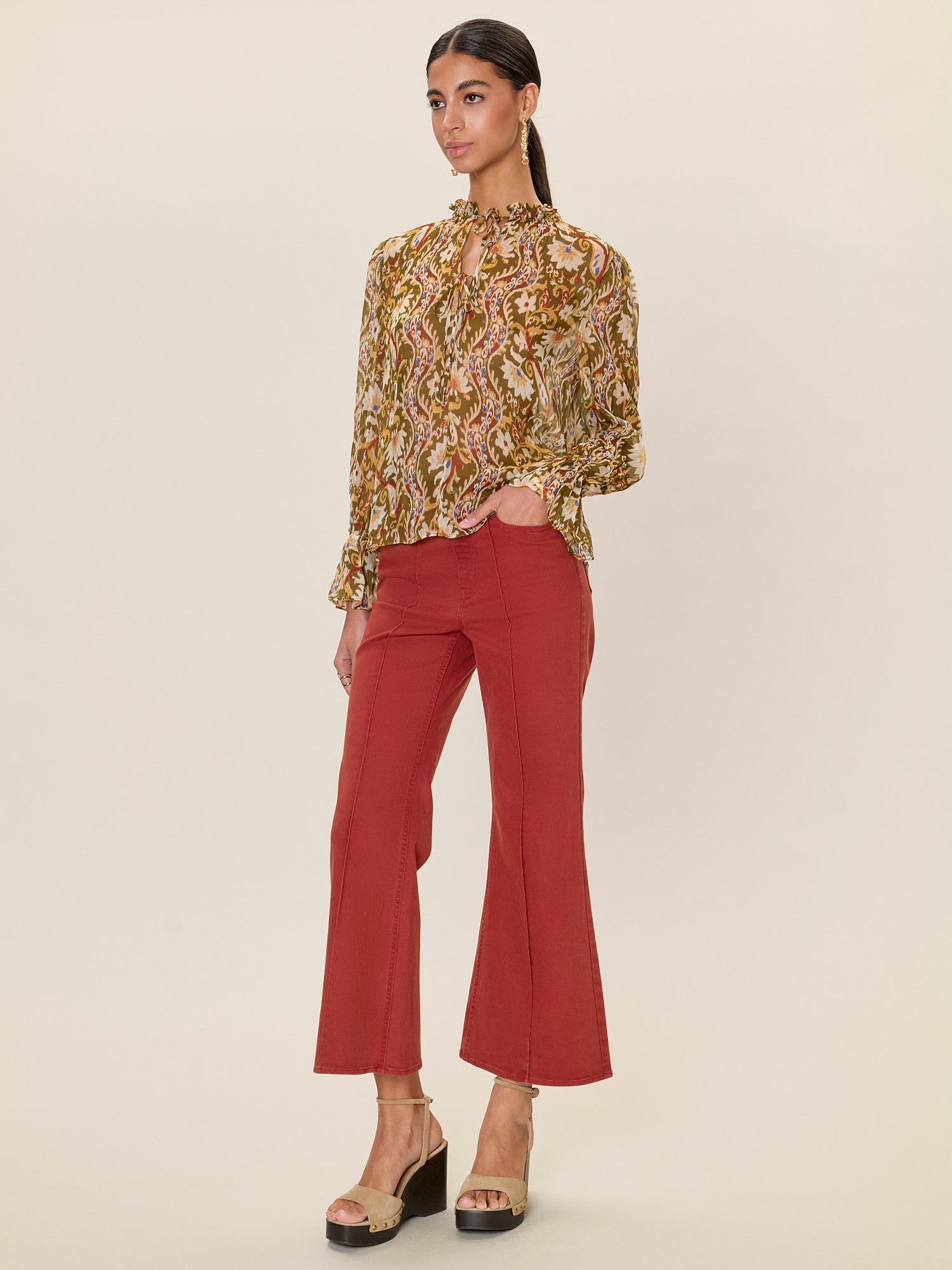 Isha Printed Blouse in Pesto Combo by Rebecca Taylor