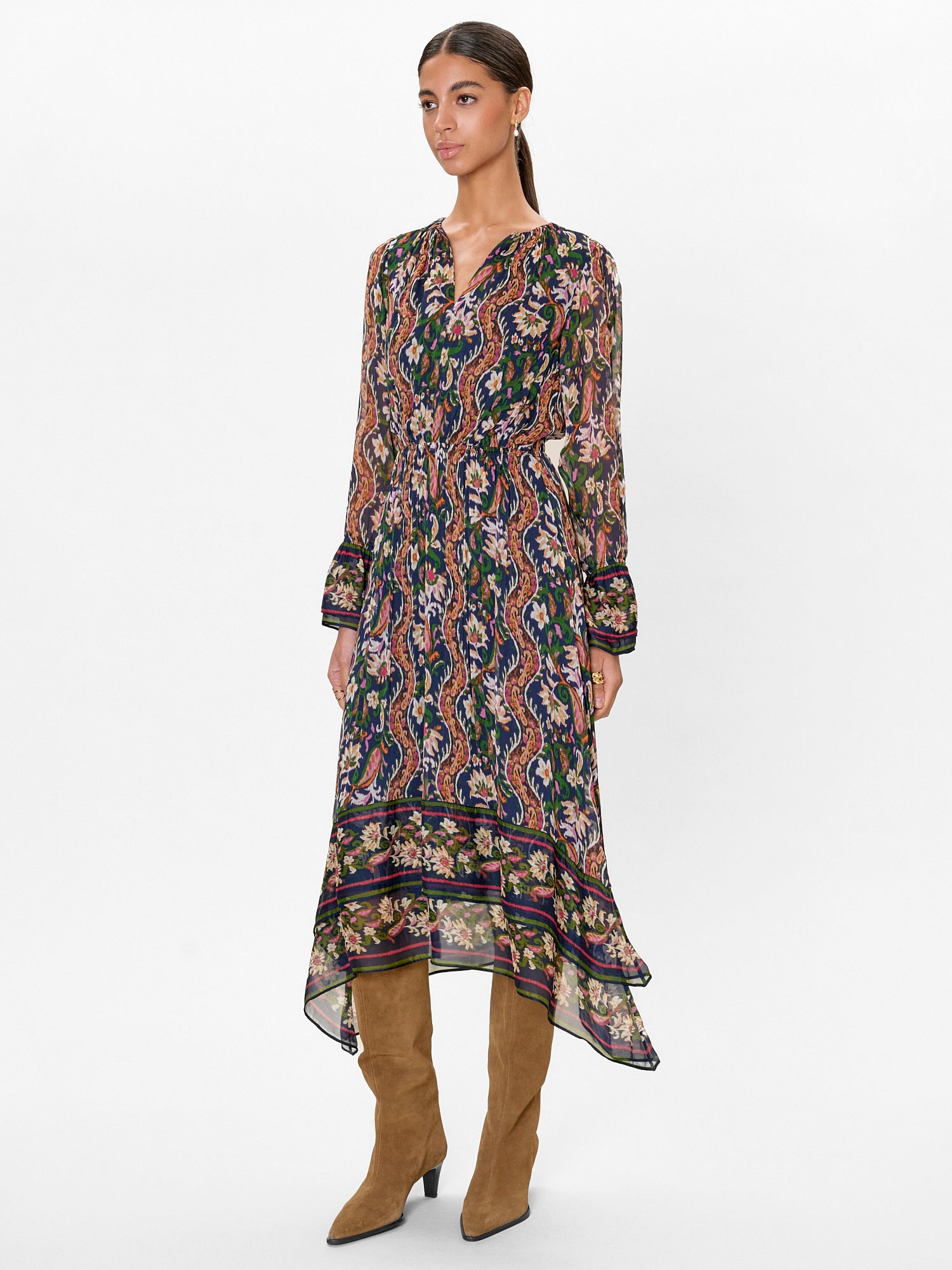 Isha Long Sleeve Dress in Navy Combo by Rebecca Taylor