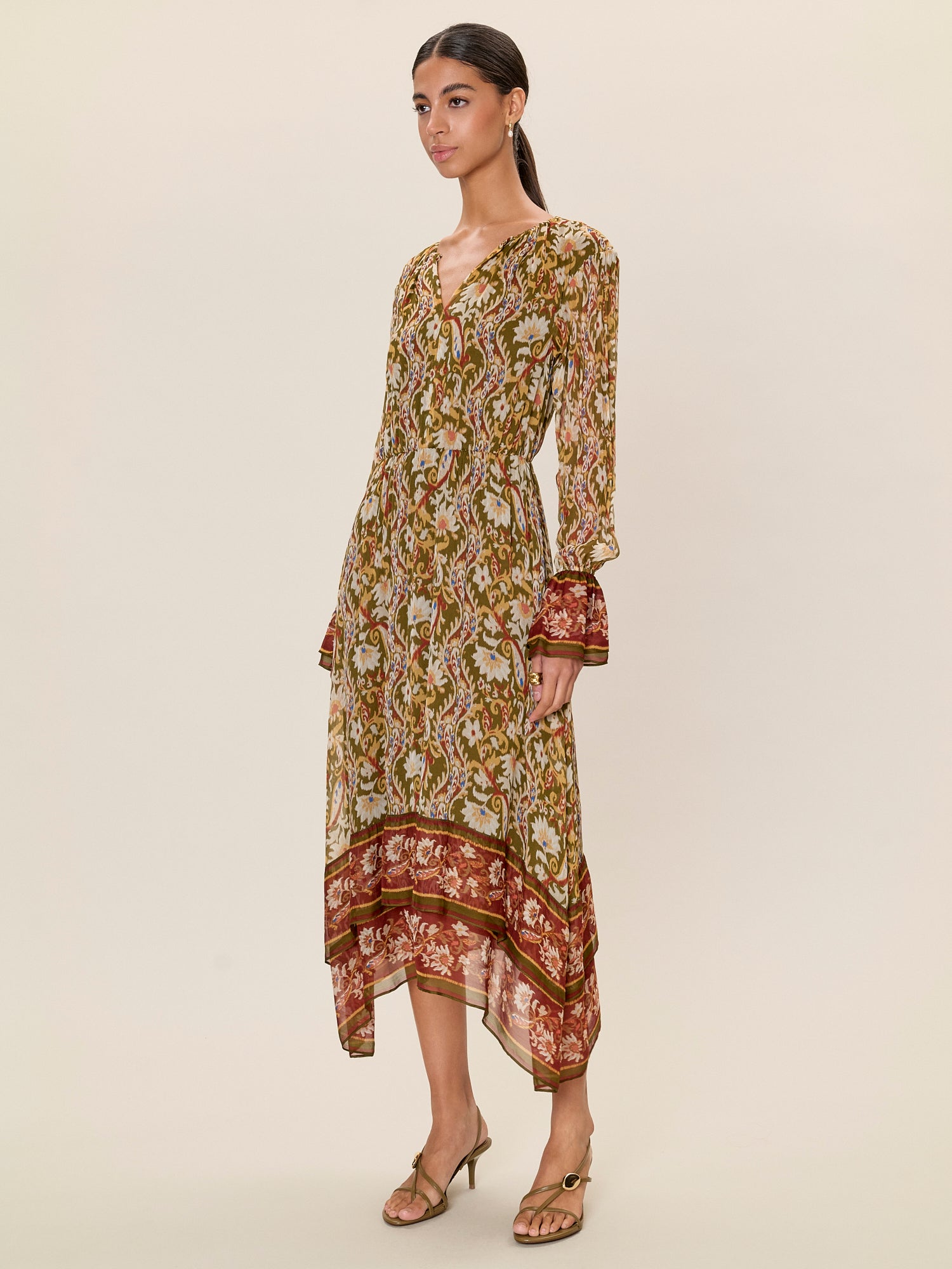 Isha Long Sleeve Dress in Pesto Combo by Rebecca Taylor