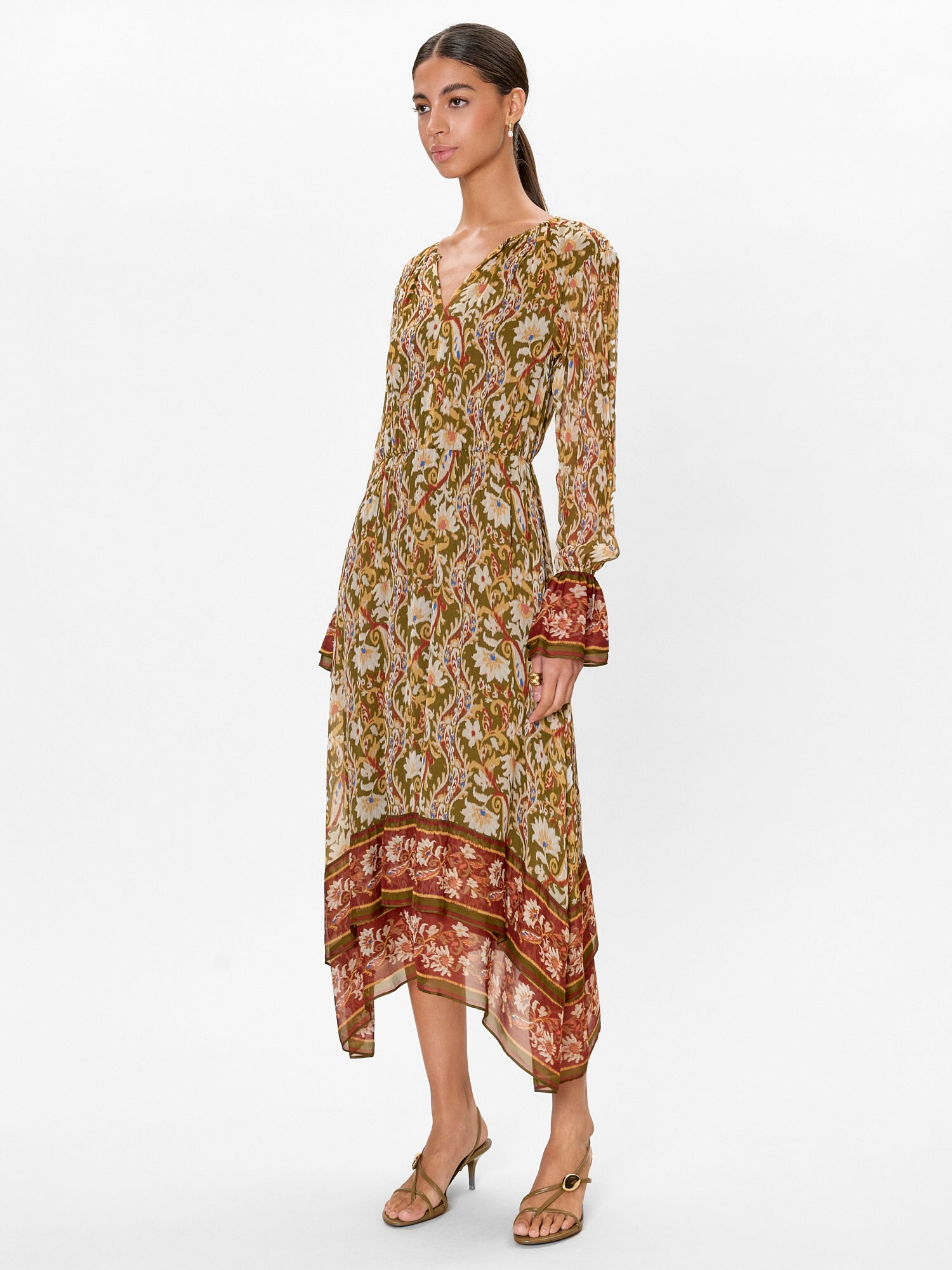 Isha Long Sleeve Dress in Pesto Combo by Rebecca Taylor