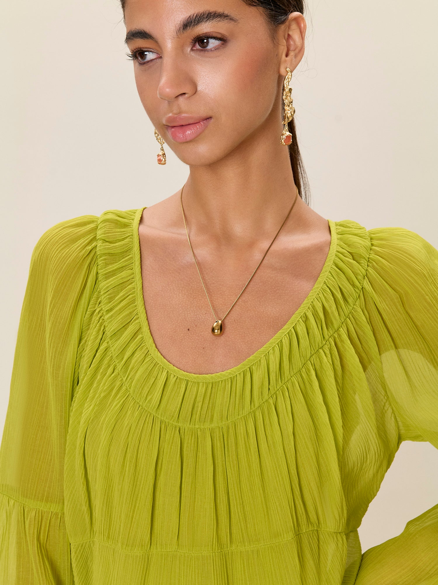 Skye Tiered Dress in Pear Green by Rebecca Taylor