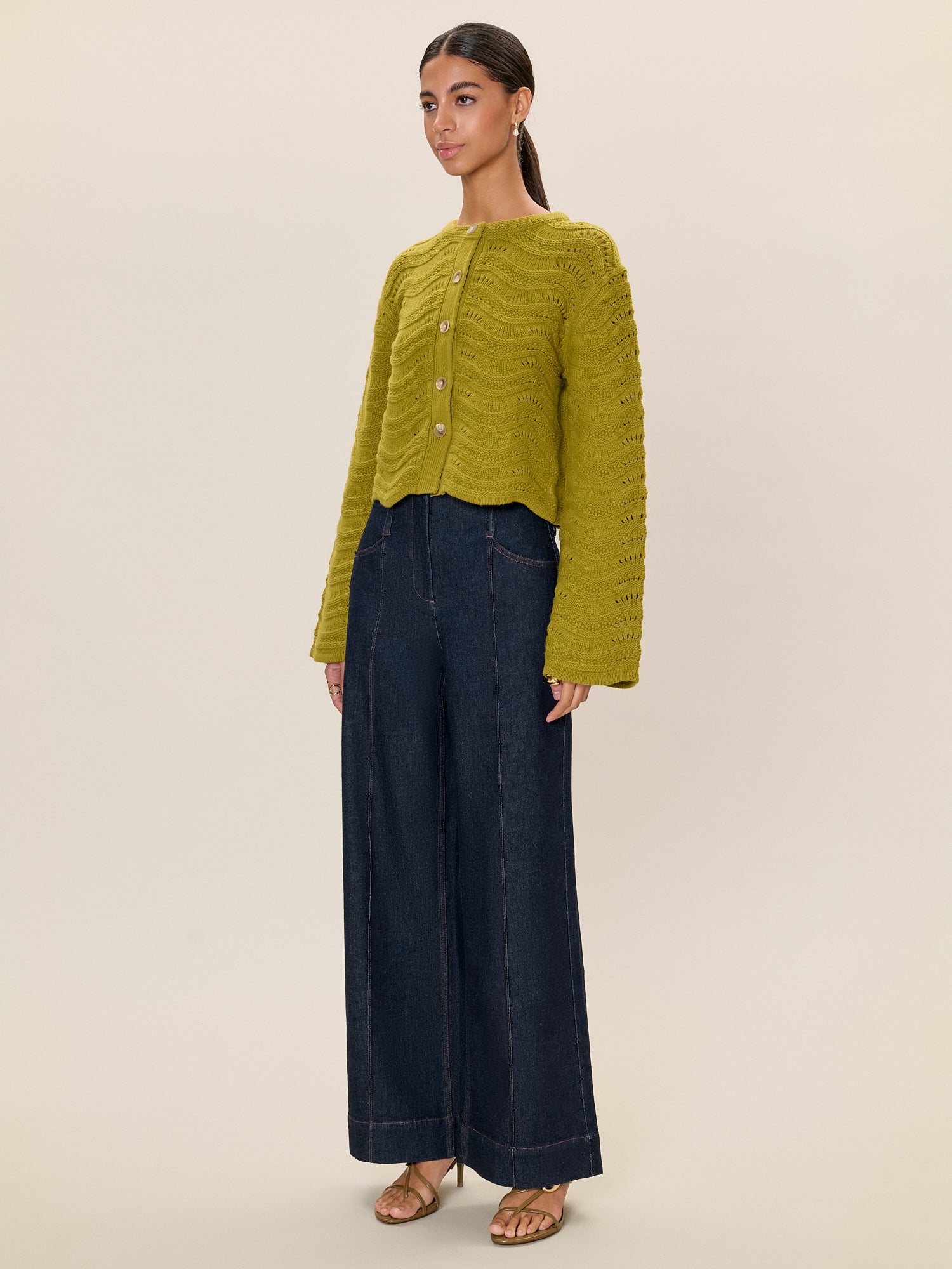 Rem Knit Cardigan in Pear Green by Rebecca Taylor