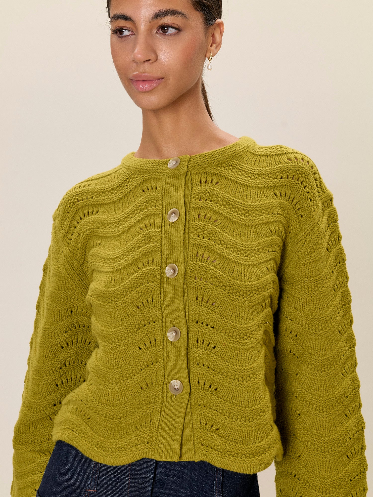 Rem Knit Cardigan in Pear Green by Rebecca Taylor
