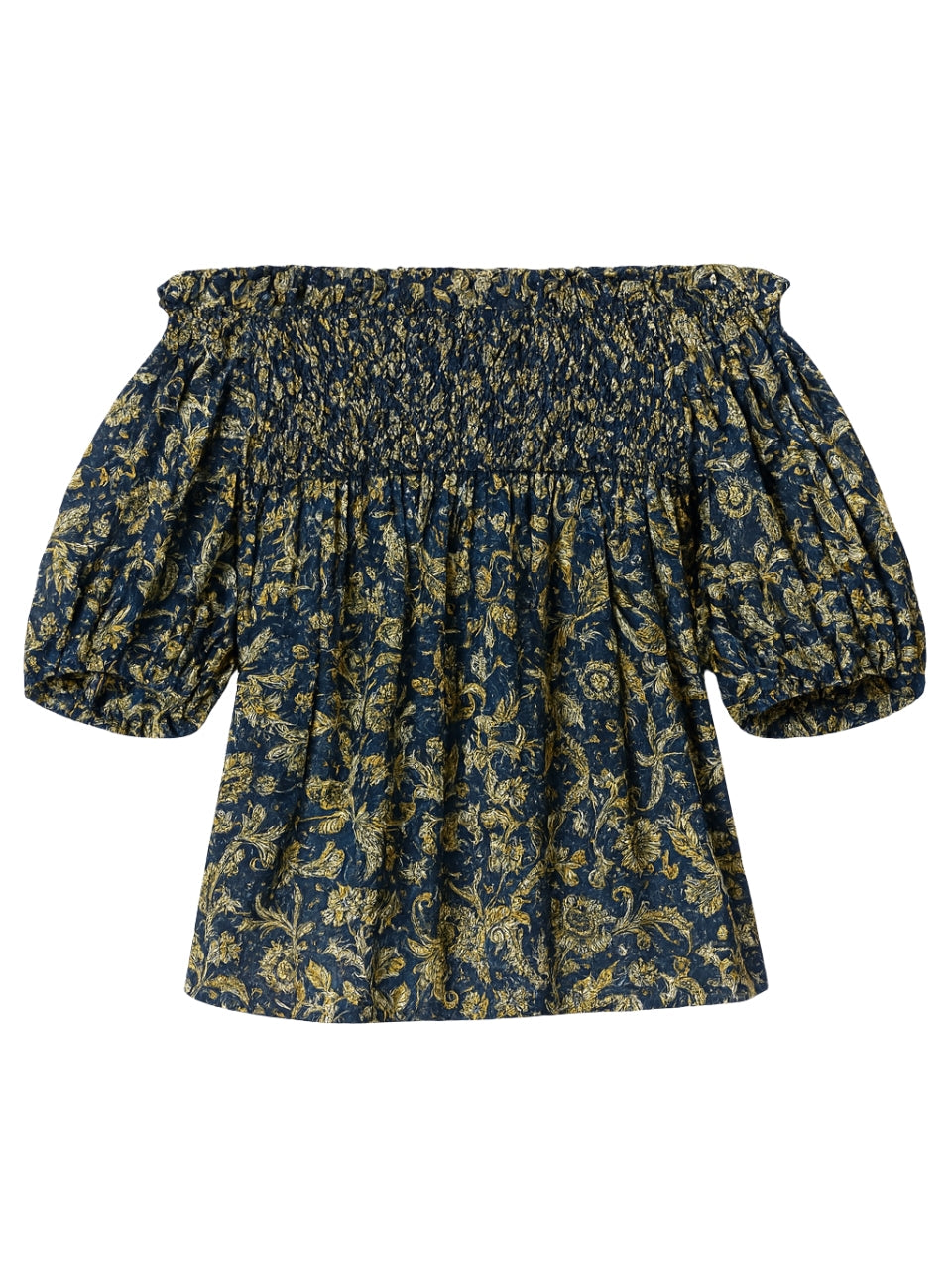 Charlene Smocked Top in Navy Multi by Rebecca Taylor