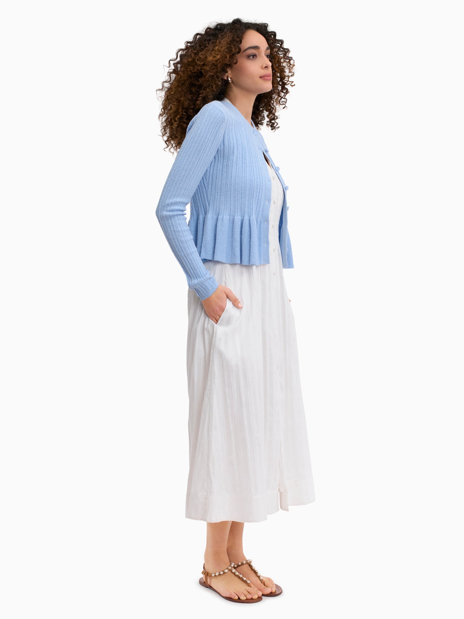 Boucle Knit Cardigan in Azure by Rebecca Taylor