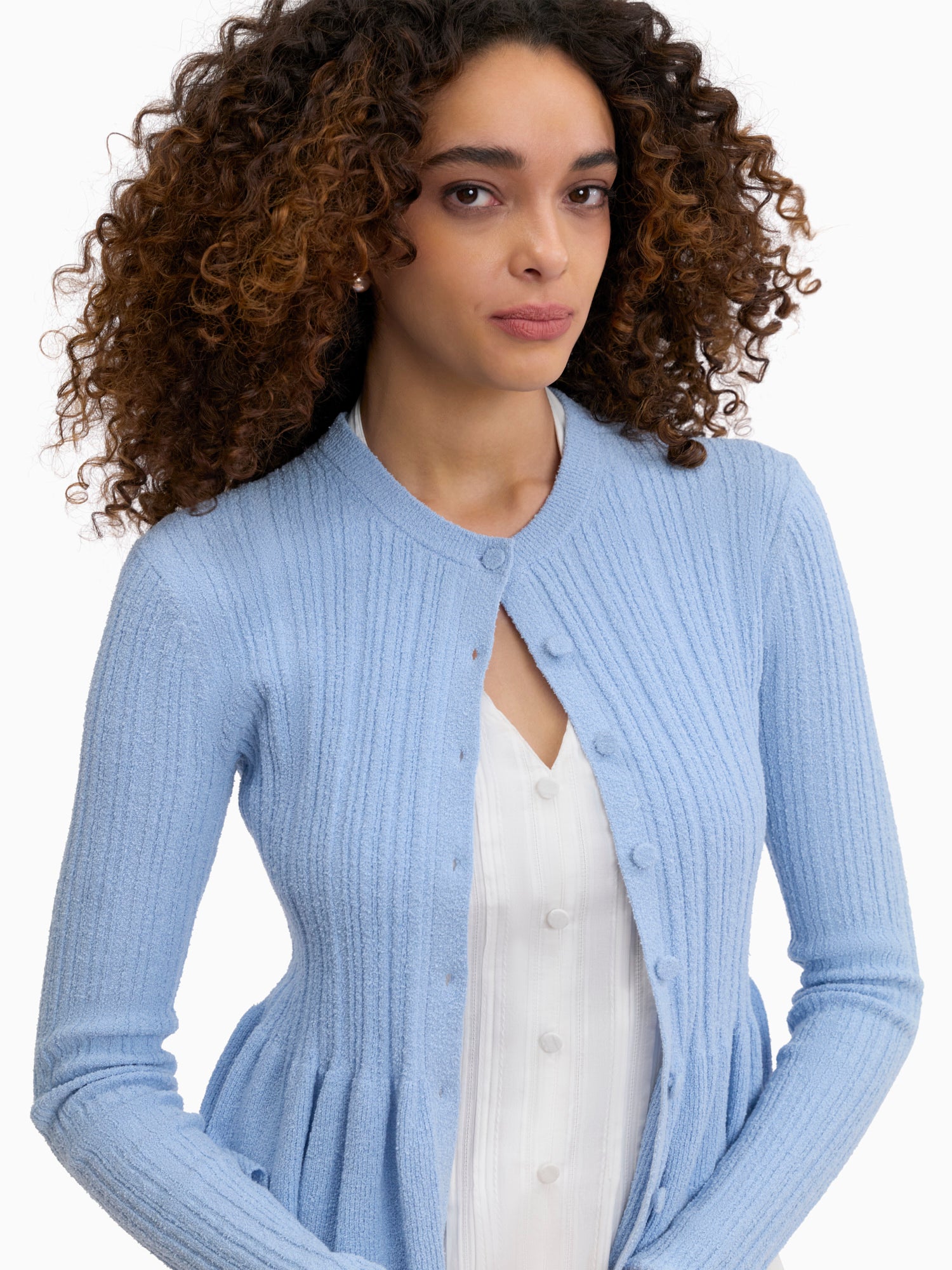 Boucle Knit Cardigan in Azure by Rebecca Taylor