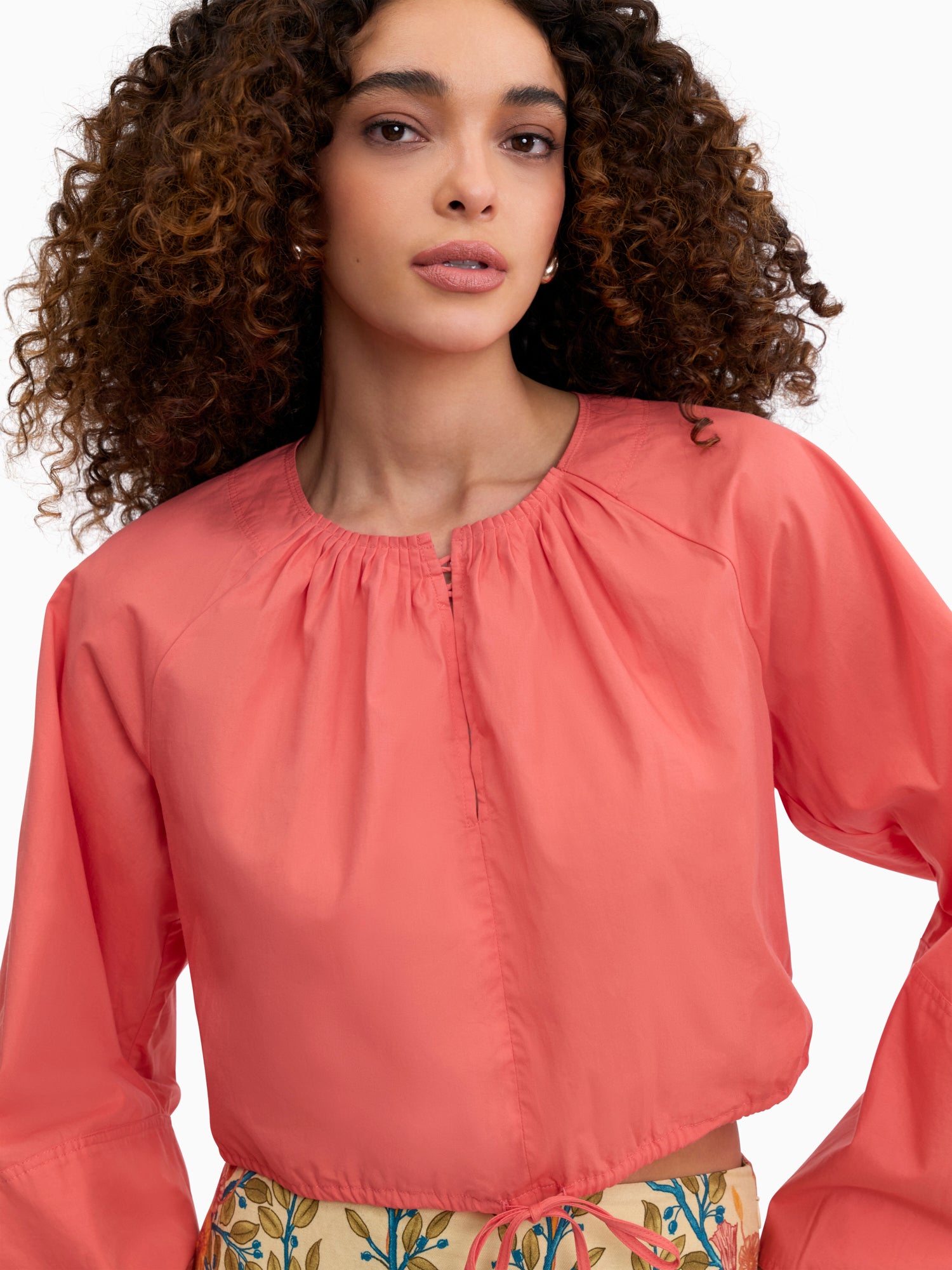 Brielle Cropped Poplin Top in Coral Blush by Rebecca Taylor