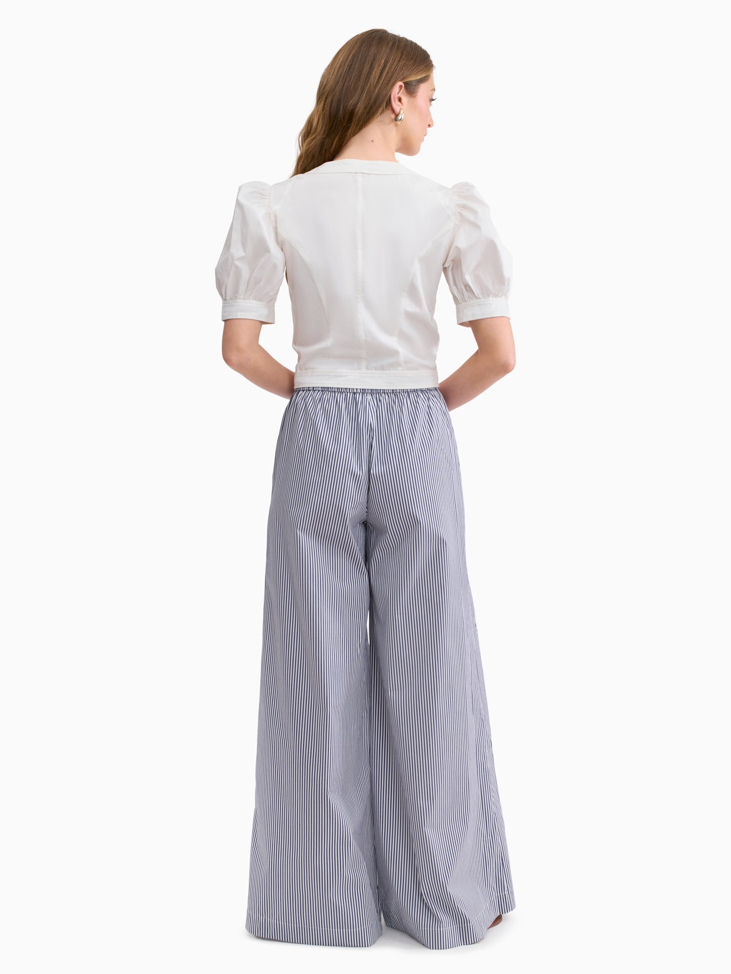 Joselene Poplin Pant in Navy Stripe by Rebecca Taylor