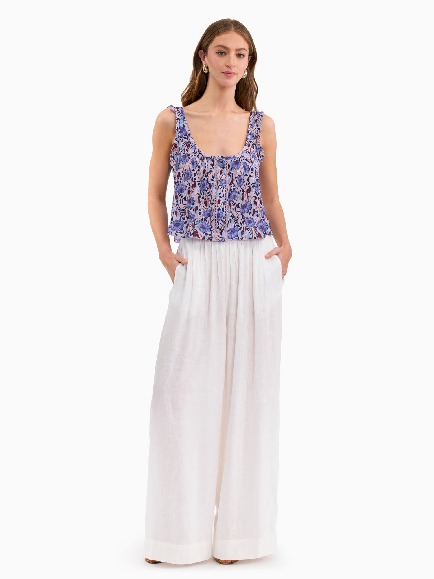 Daphne Crinkle Tank in Iris Multi by Rebecca Taylor