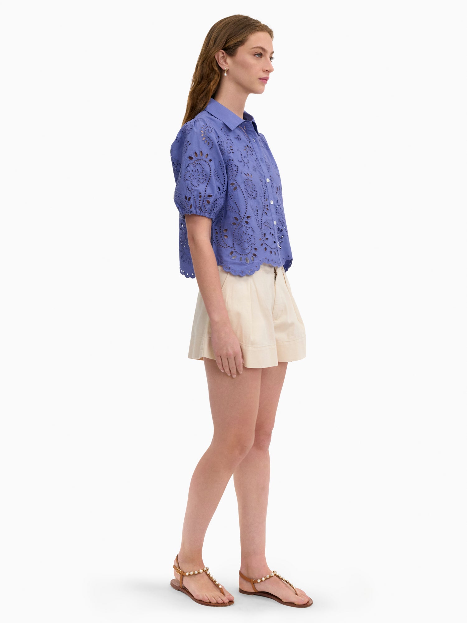 Brielle Poplin Eyelet Shirt in Lavender Bloom by Rebecca Taylor