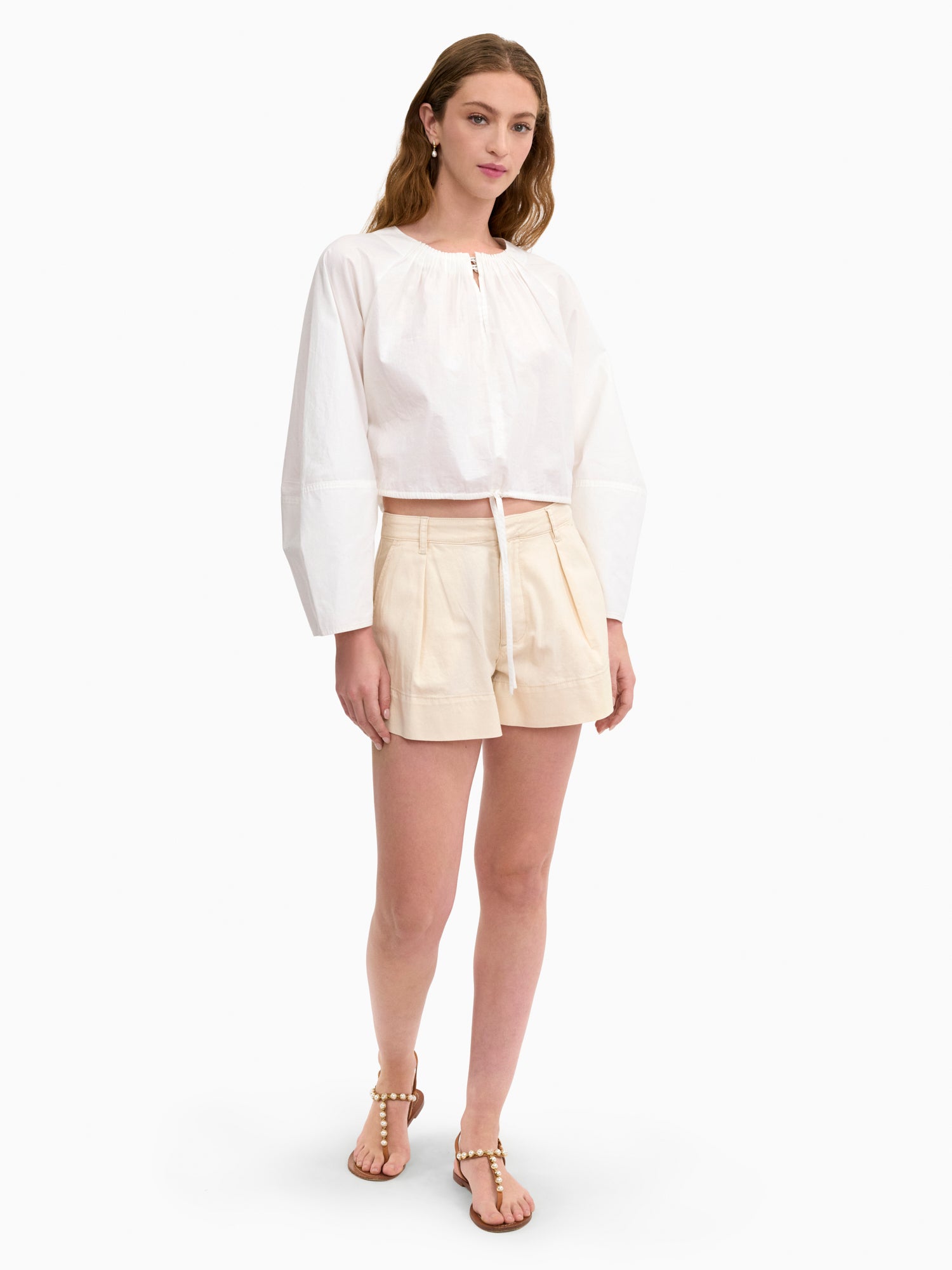 Brielle Cropped Poplin Top in Ivory by Rebecca Taylor