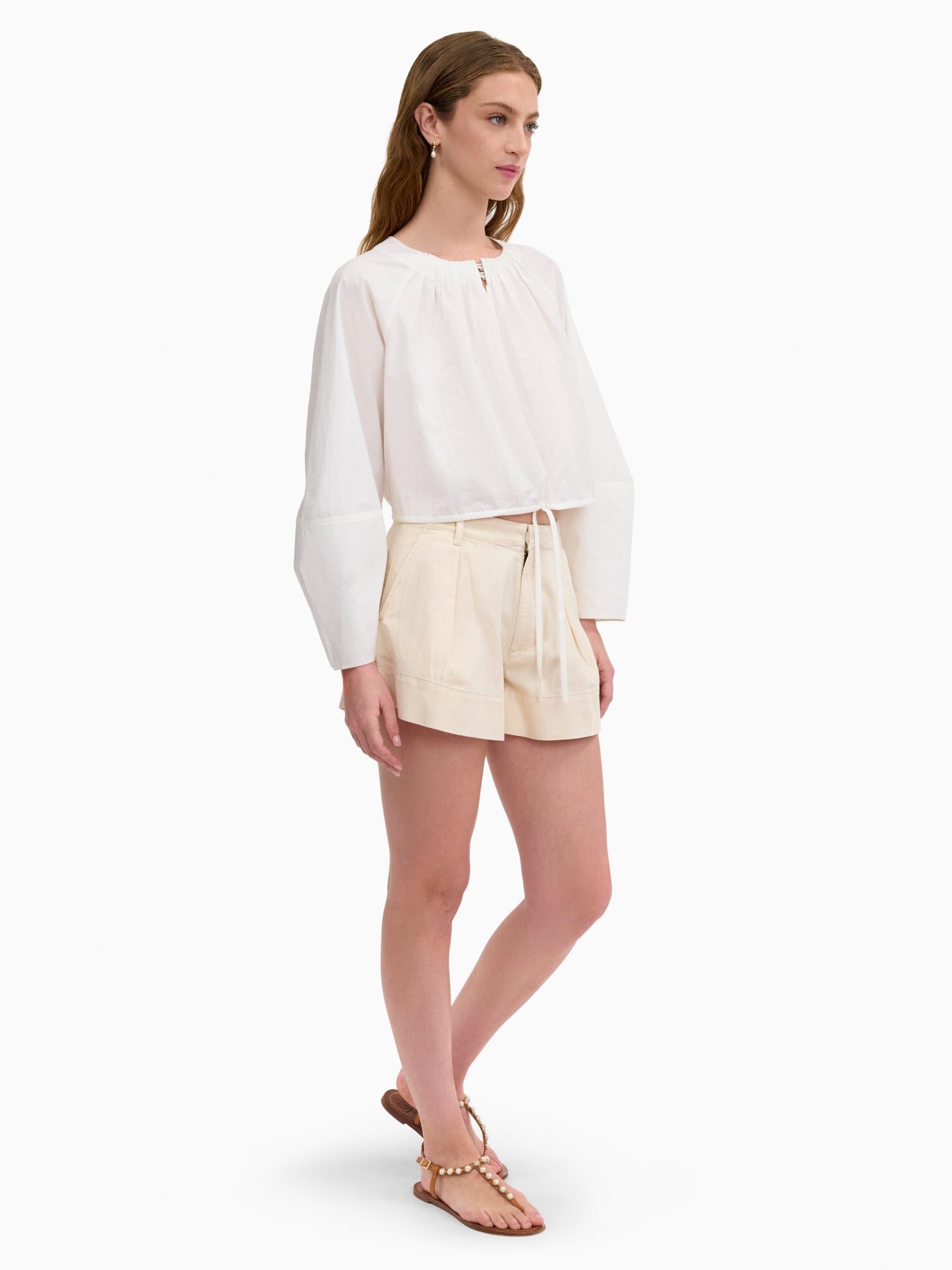 Brielle Cropped Poplin Top in Ivory by Rebecca Taylor