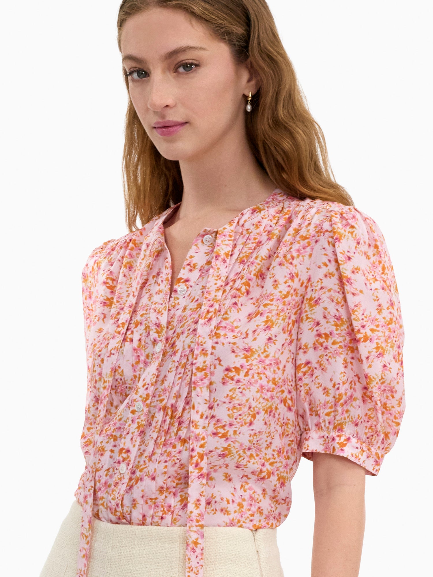 Bellamy Silk Blouse in Pale Pink Multi by Rebecca Taylor