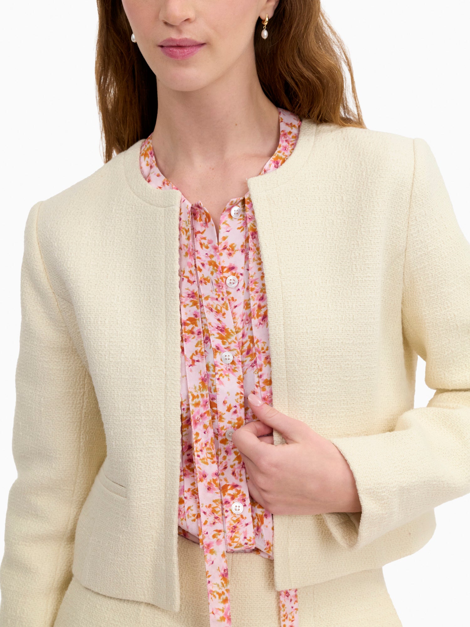 Margot Tweed Jacket in Cream by Rebecca Taylor