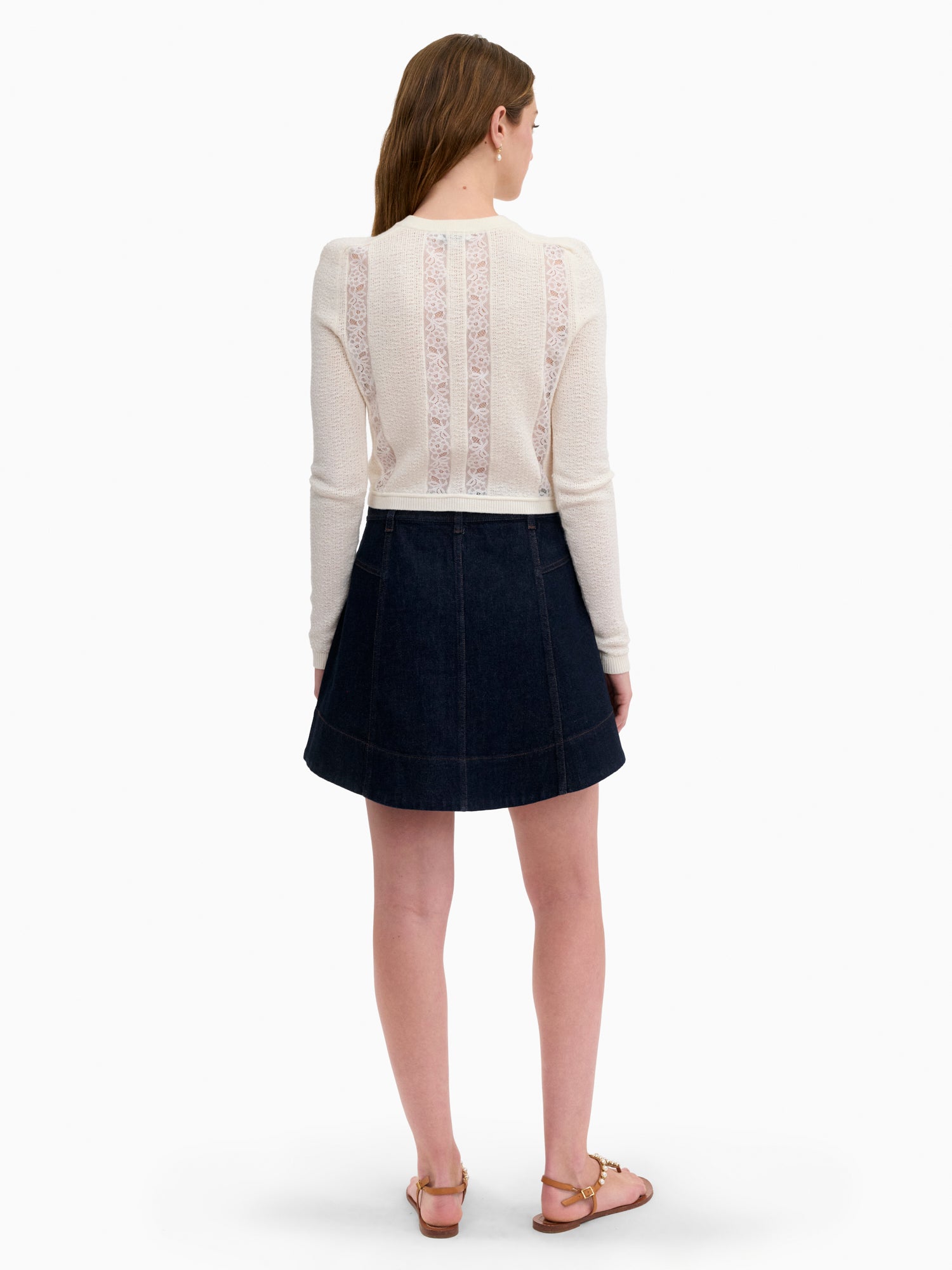 Rhea Lace Knit Cardigan in Ivory by Rebecca Taylor