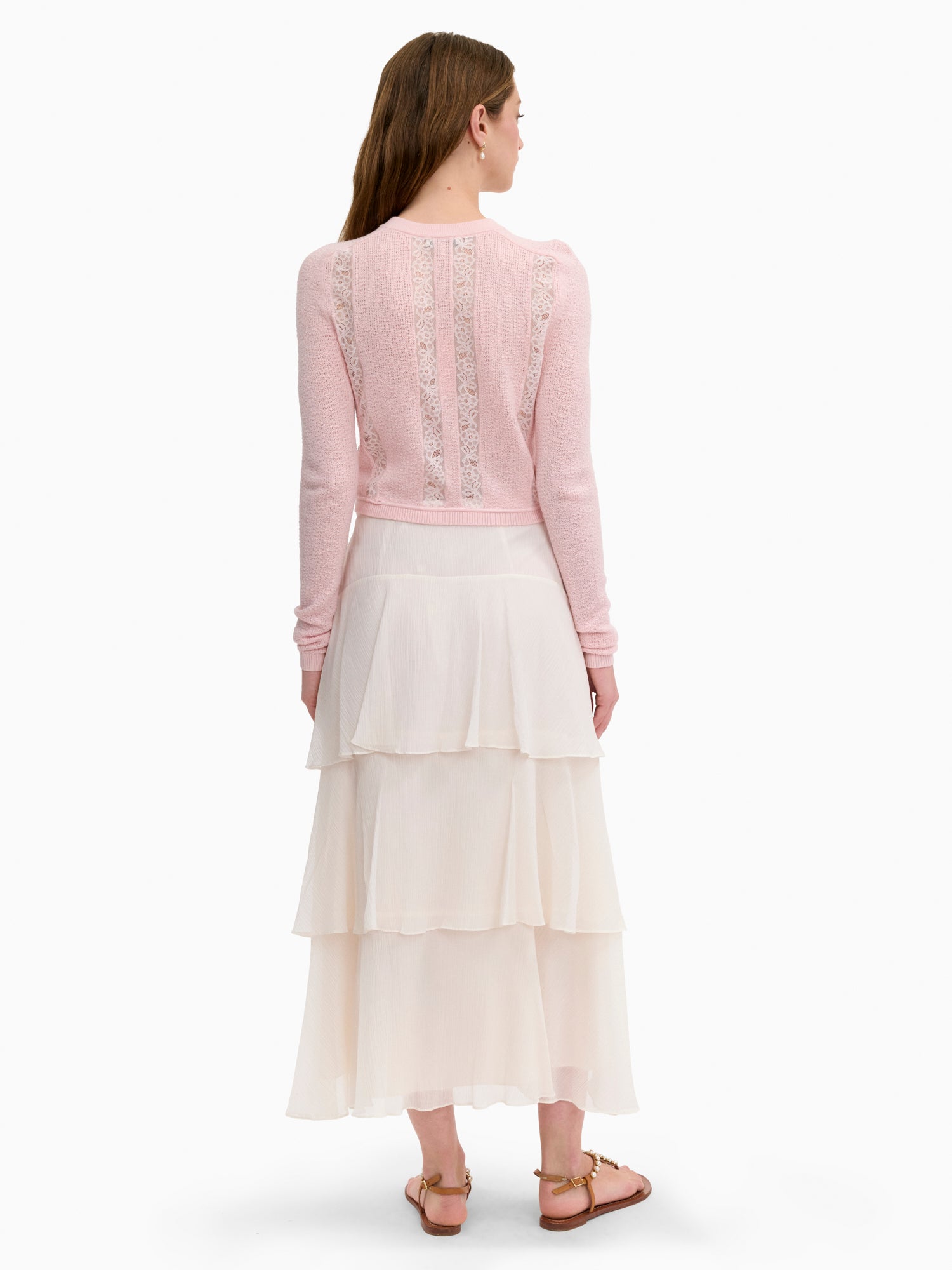 Rhea Lace Knit Cardigan in Peony Pink by Rebecca Taylor