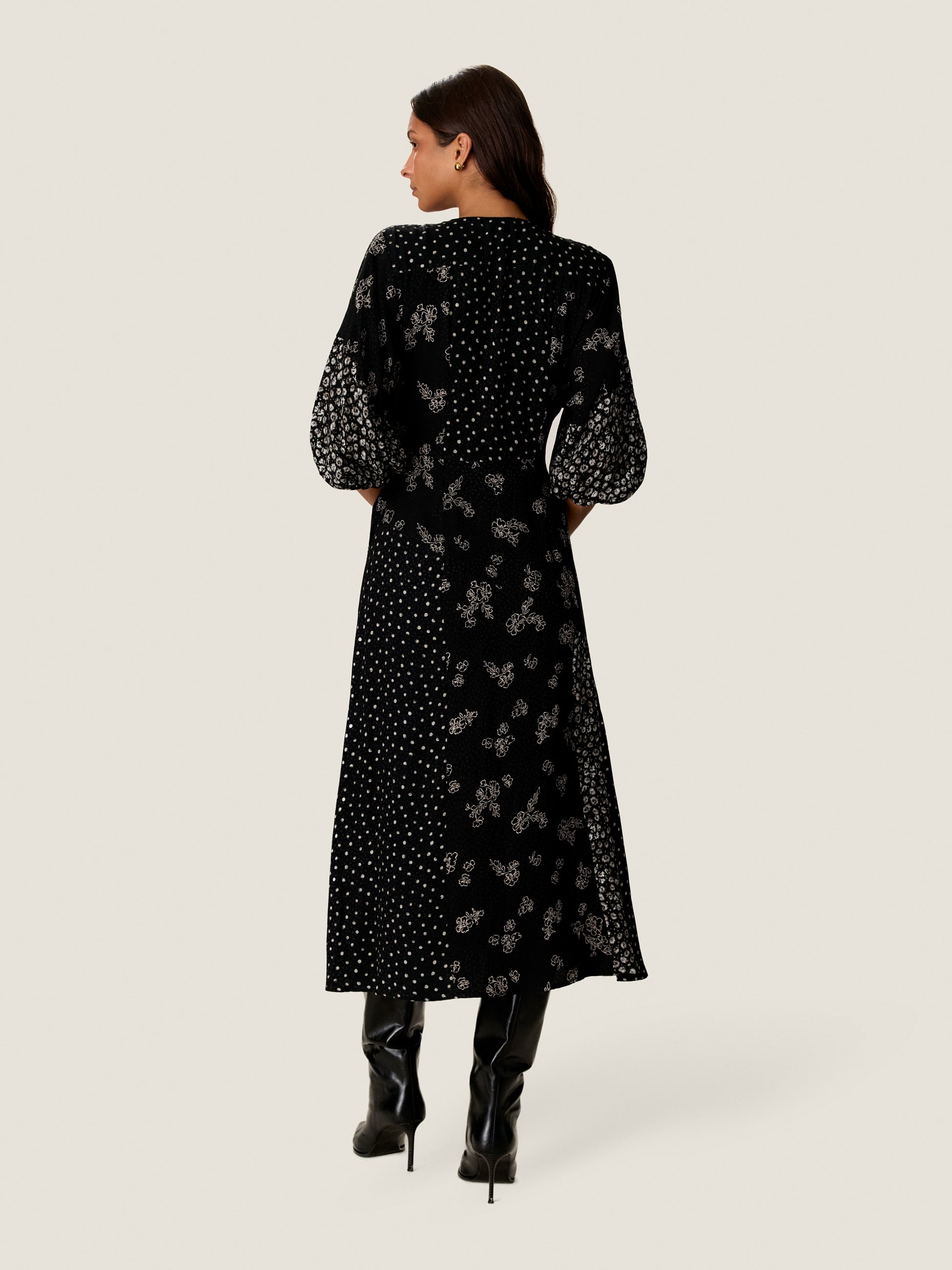 Poppy Print Mix Dress in Noir Multi by Rebecca Taylor