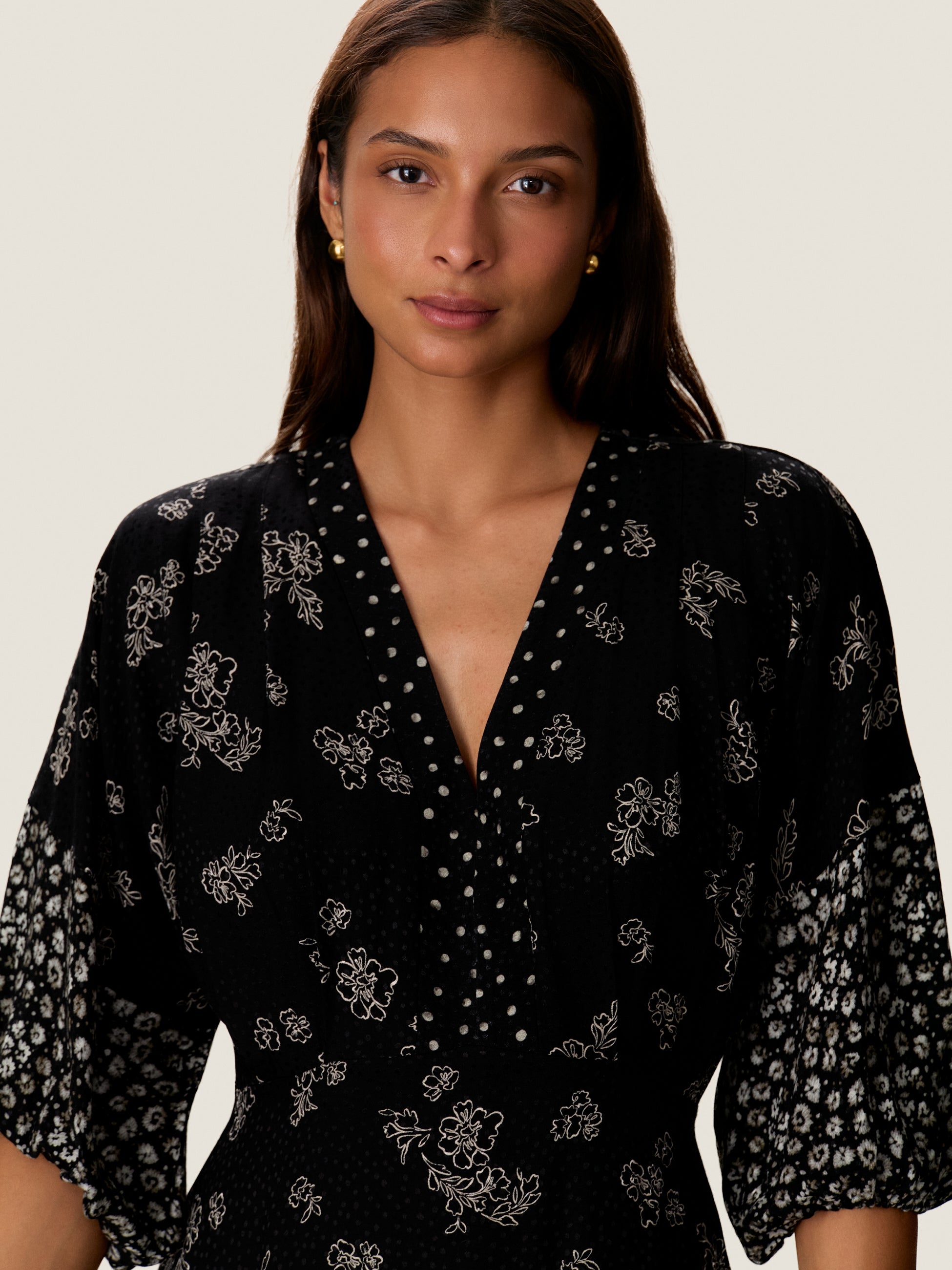 Poppy Print Mix Dress in Noir Multi by Rebecca Taylor