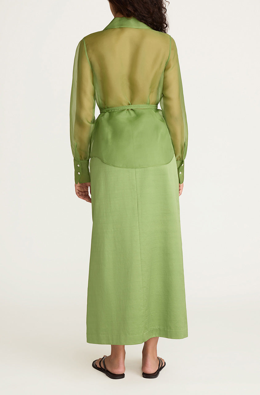 Green Long-Sleeve Sheer Shirt Organza Wrap Shirt in Fern by Rebecca Taylor