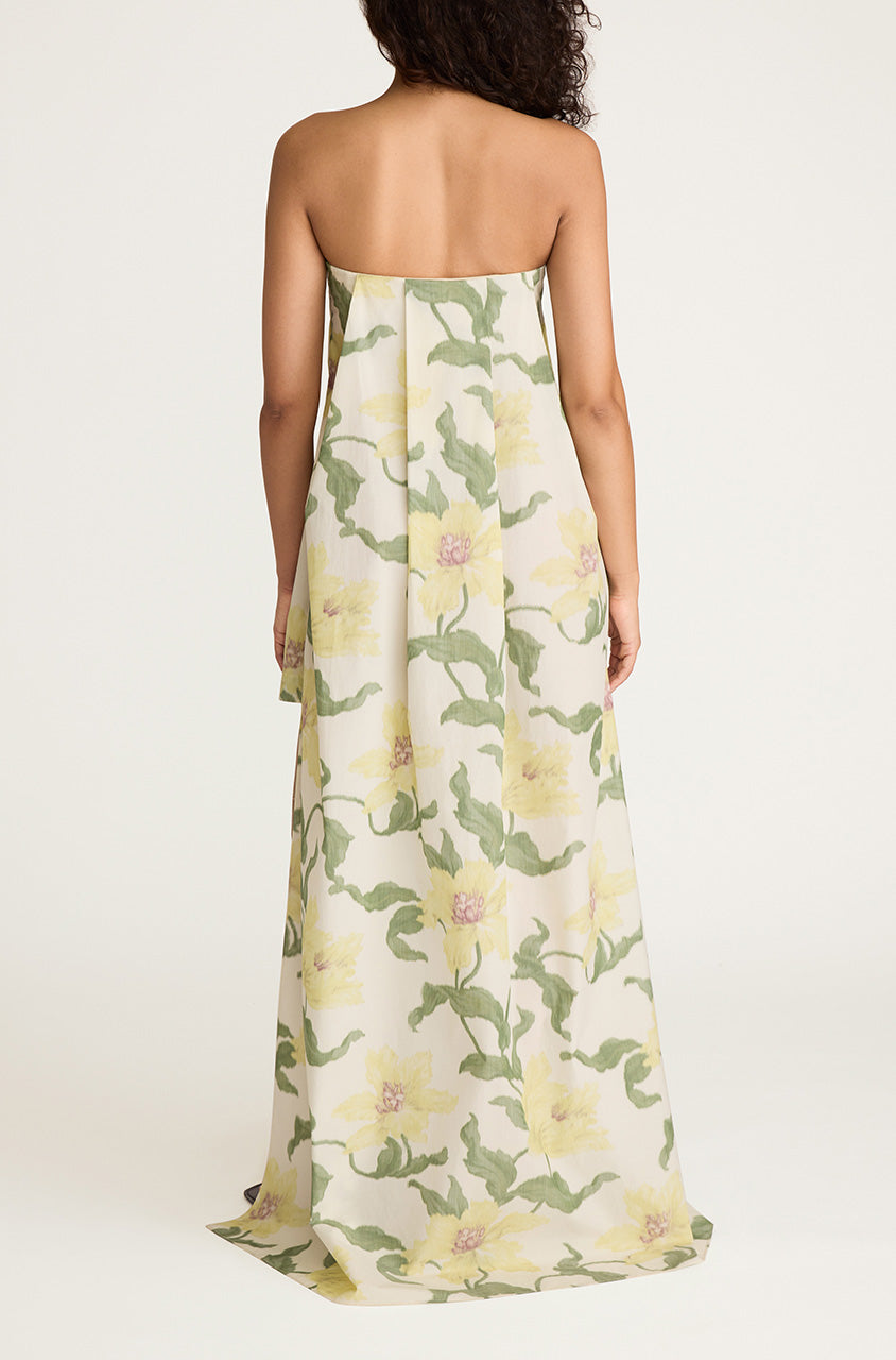 Floral Strapless Dress with High-Low Skirt Nouveau Fleur Mini Dress with Train in Snow Combo by Rebecca Taylor