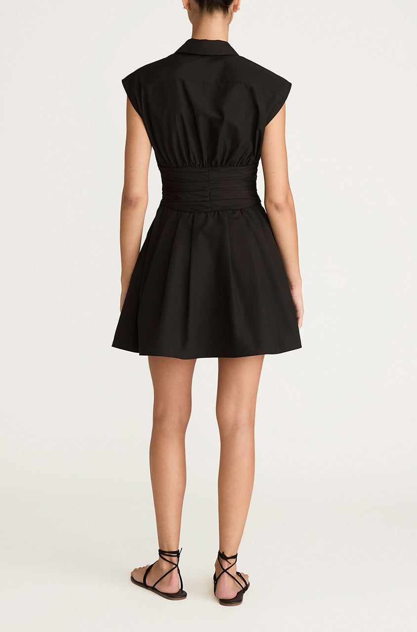 Black Sleeveless Taffeta Mini Dress Corseted Mini Dress in Black by Rebecca Taylor