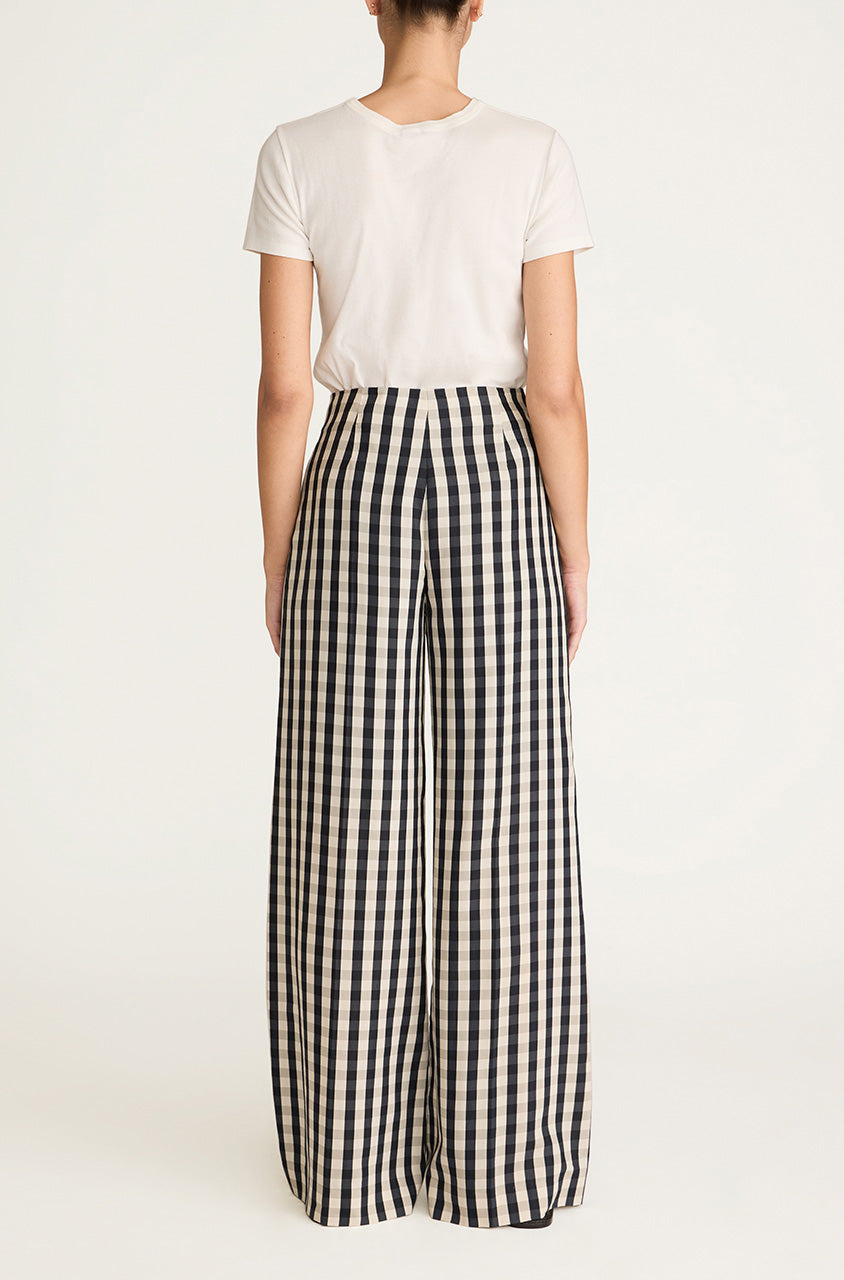 Checkered Wide-Leg Hollywood Waist Pant Gingham Twill High Waist Trouser in Black Combo by Rebecca Taylor