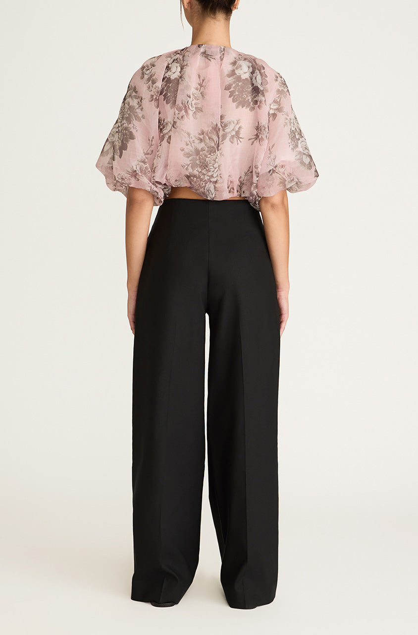 Black Wide-Leg Hollywood Waist Pants High Waist Trouser in Black by Rebecca Taylor
