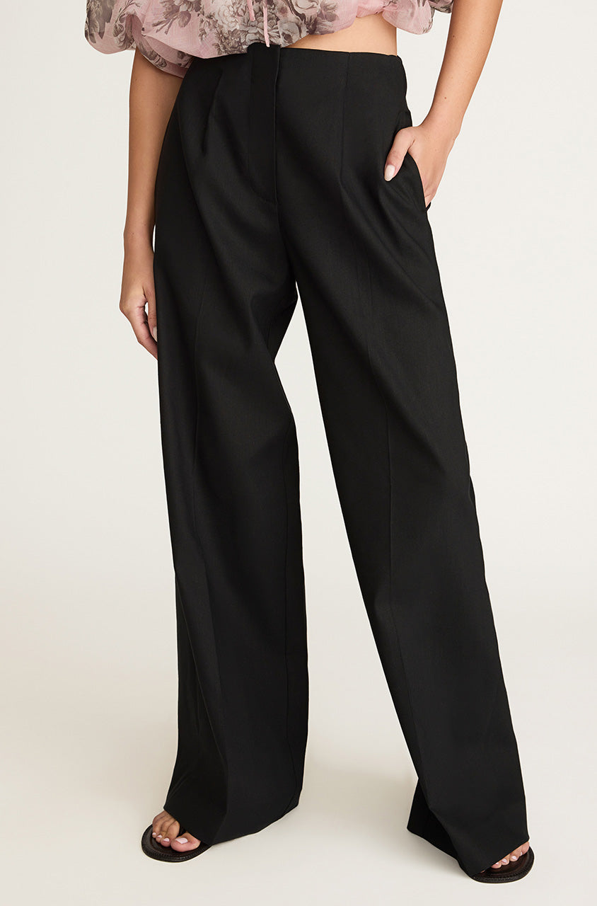Black Wide-Leg Hollywood Waist Pants High Waist Trouser in Black by Rebecca Taylor