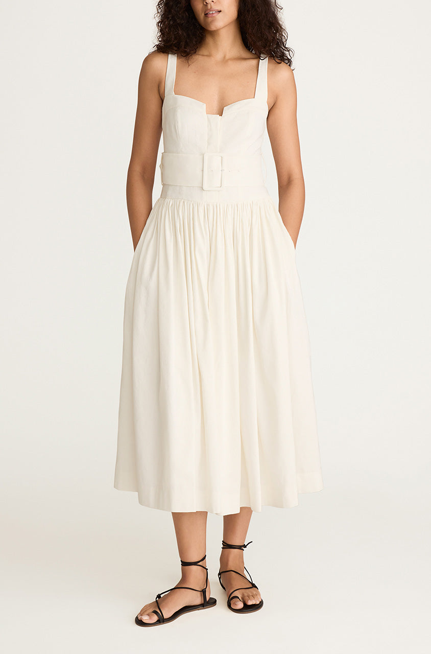 Off-White Belted Long Dress Ottoman Belted Bustier Shirt Dress in Off White by Rebecca Taylor