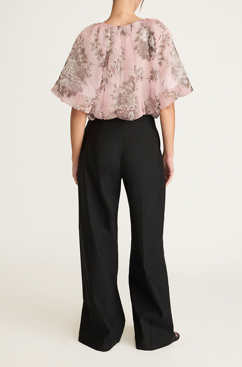 Pink Floral Silk Bubble Blouse Emblem Fleur Bubble Print Top in Peony Combo by Rebecca Taylor