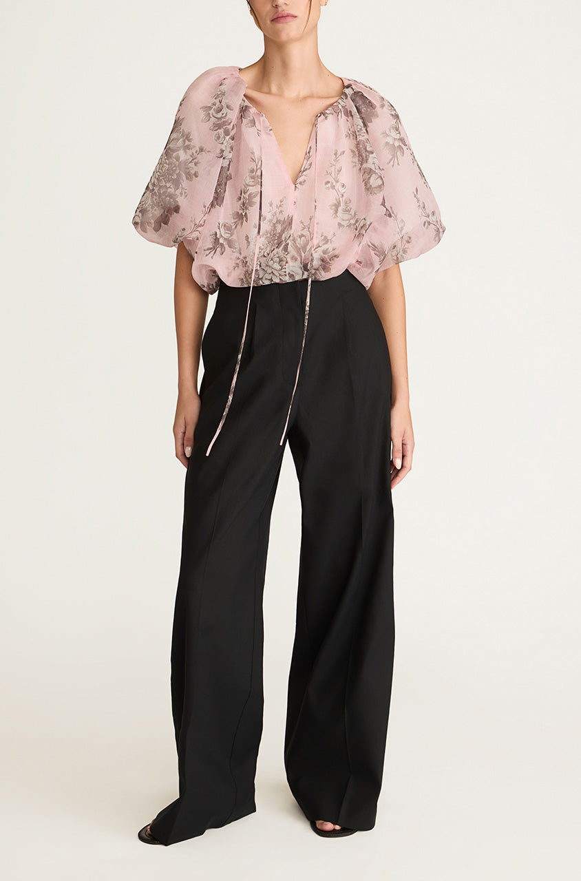 Pink Floral Silk Bubble Blouse Emblem Fleur Bubble Print Top in Peony Combo by Rebecca Taylor
