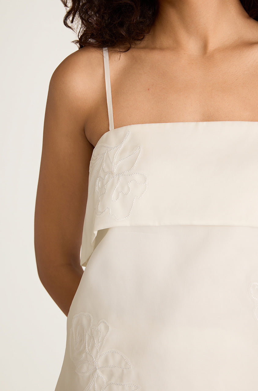 White Tank Top with Floral Details Applique Flange Tank in Milk by Rebecca Taylor