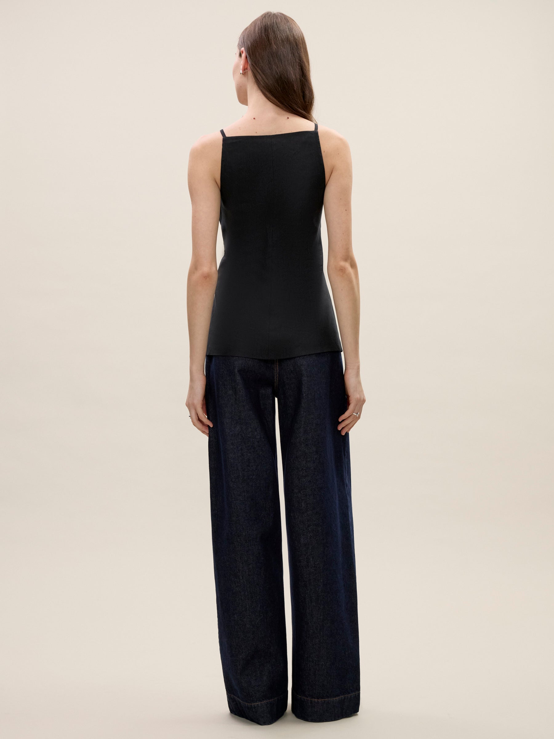 Beatrice Stretch Linen Top in Black by Rebecca Taylor