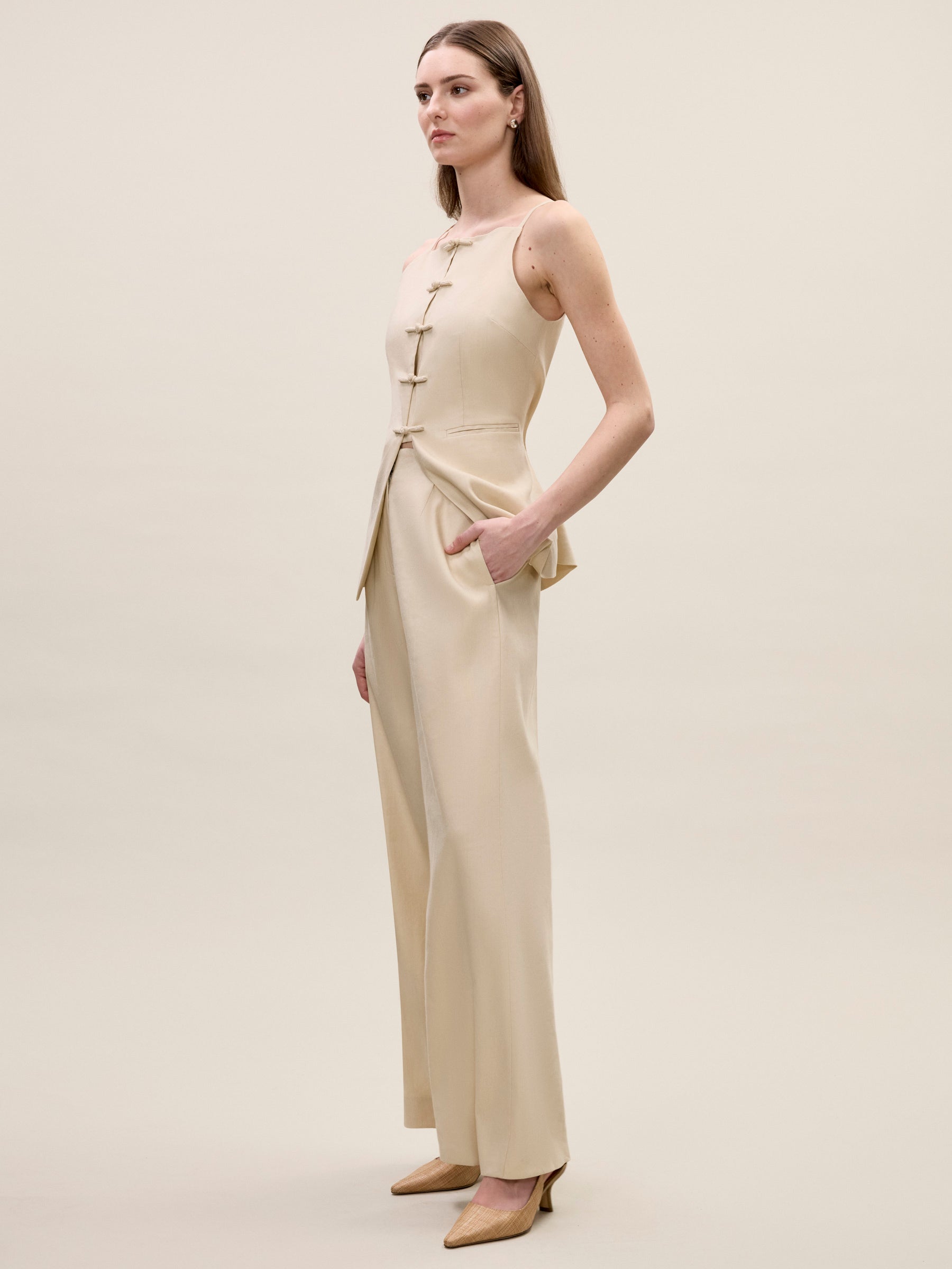 Beatrice Stretch Linen Pant in Sand by Rebecca Taylor