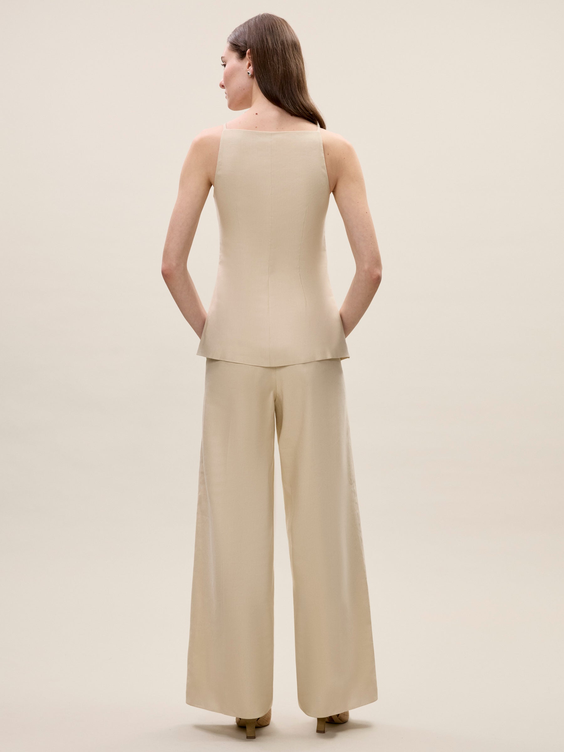 Beatrice Stretch Linen Pant in Sand by Rebecca Taylor