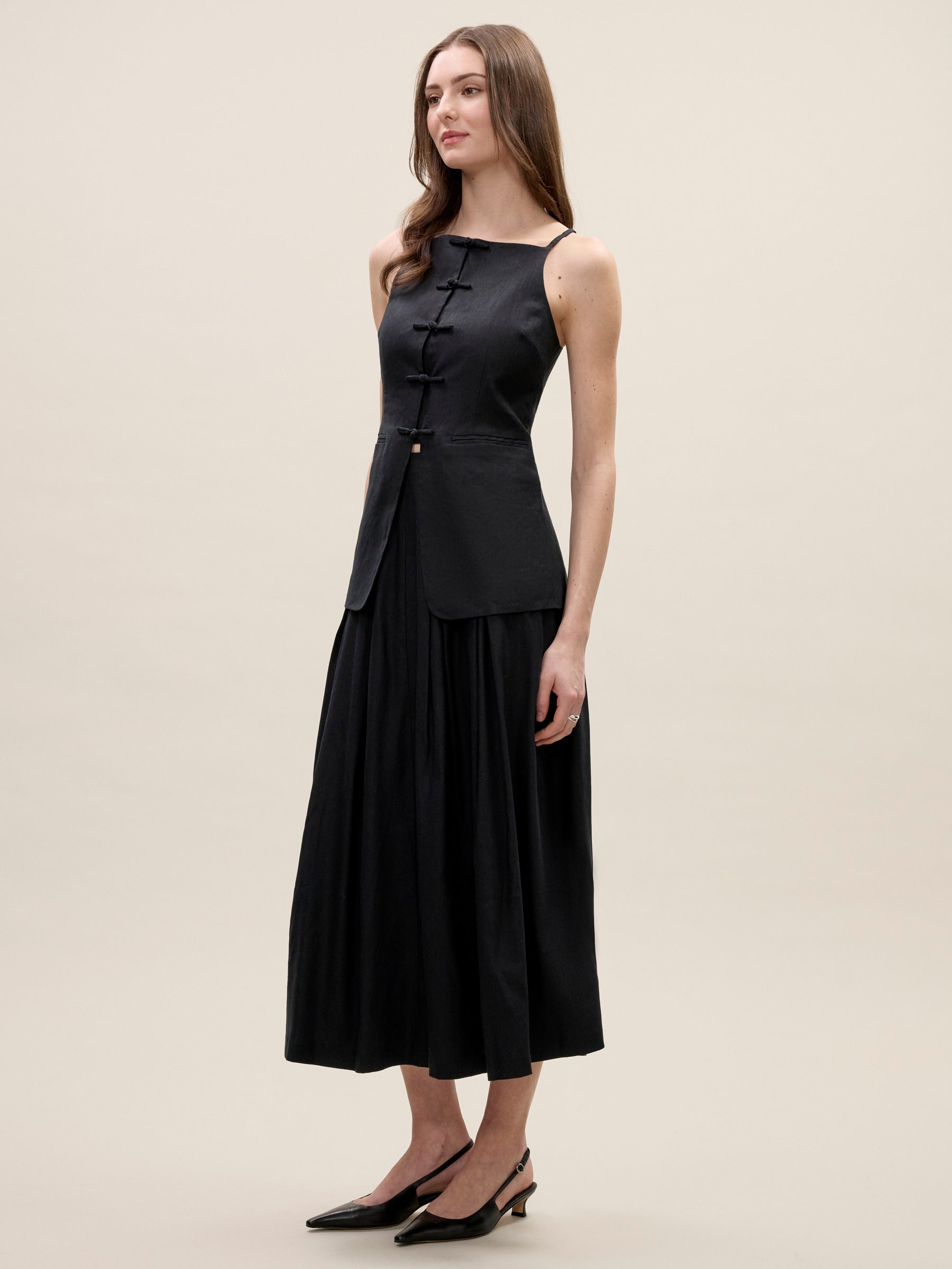 Beatrice Stretch Linen Skirt in Black by Rebecca Taylor